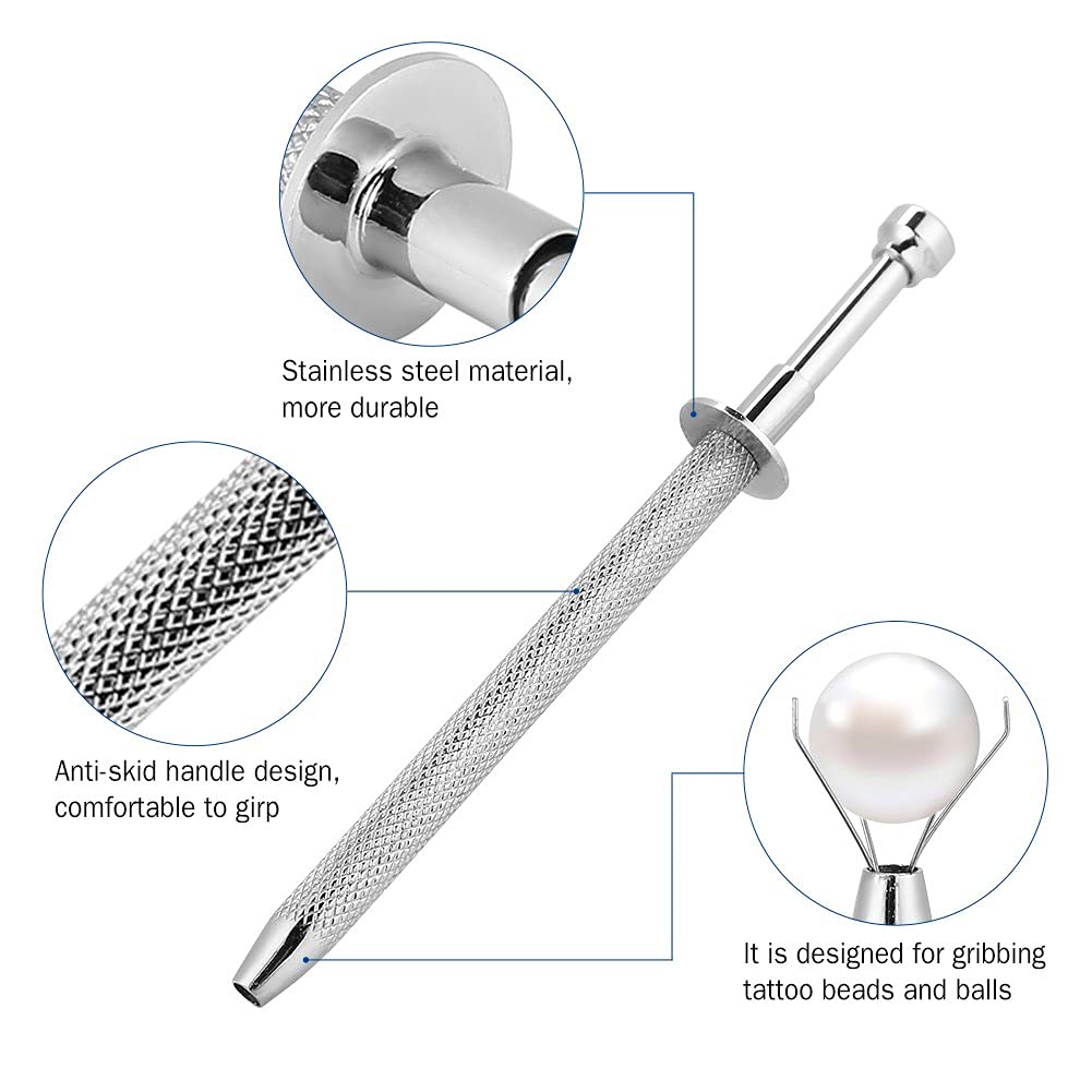 Professional Stainless Steel 4-Claw Tattoo Bead Grabber - Diamond & Pearl Pickup Tool for Body Piercing, Jewelry Making & Tattoo Accessories | Perfect for Tattoo Artists, Piercing Professionals & Jewelers