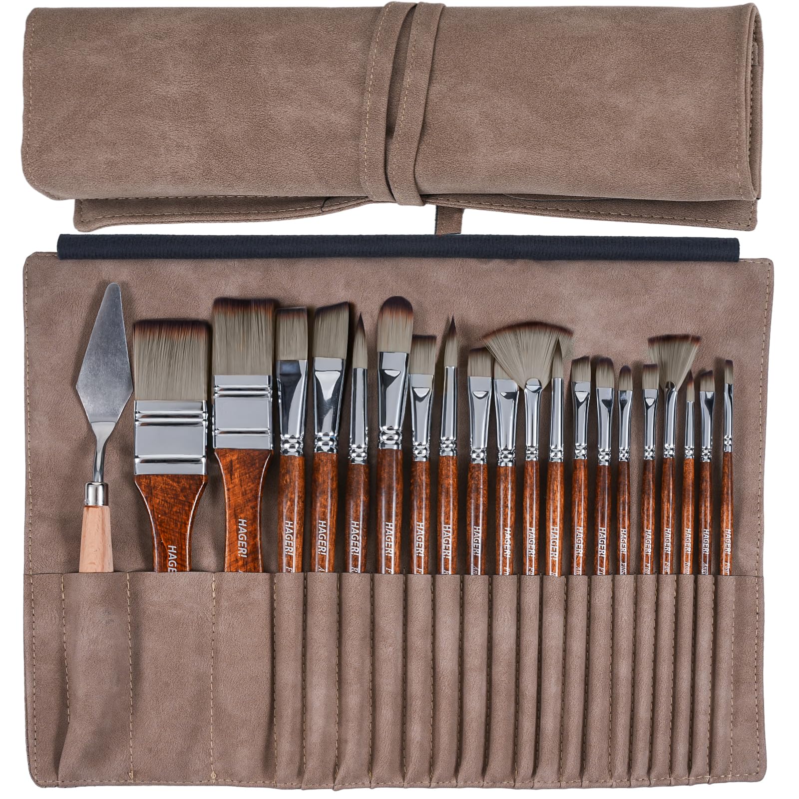 20-Piece Professional Paint Brush Set with Synthetic Nylon Bristles - Includes Palette Knife & Leather Roll - Ideal for Oil, Acrylic, Watercolor, Gouache & Detail Painting - Perfect for Artists, Beginners & DIY Home Decor Projects
