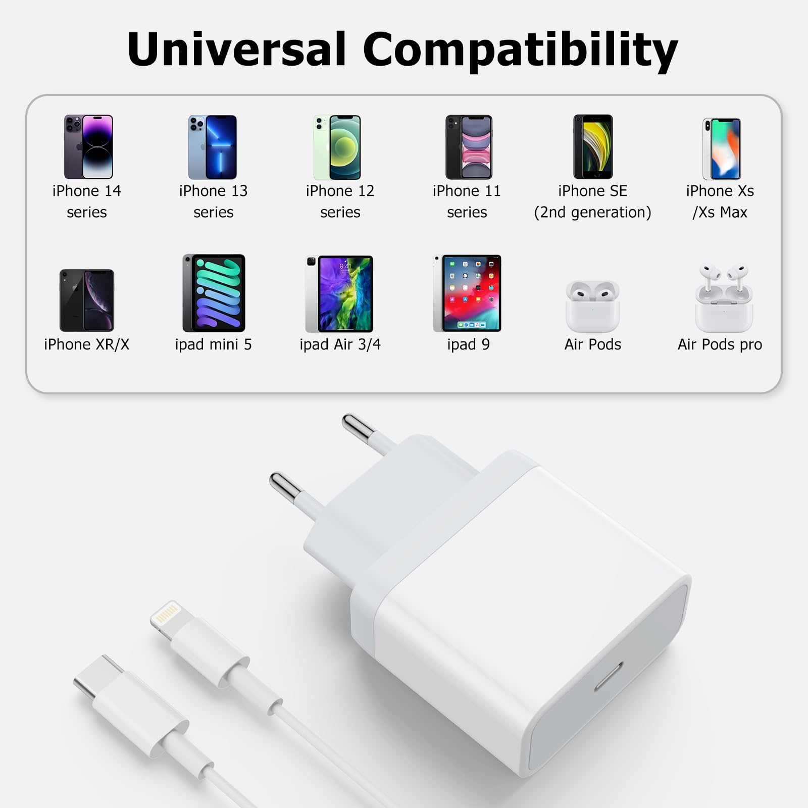 MFi Certified Fast Charger for iPhone 14/13/12/11/X/8 & iPad - 2 Pack USB C Charger with 6.6ft Lightning Cable - Quick Charge Power Adapter for iPhone 14 Pro Max/13 Pro/12 Pro/XR/XS/SE - Perfect for Home, Office & Travel Use