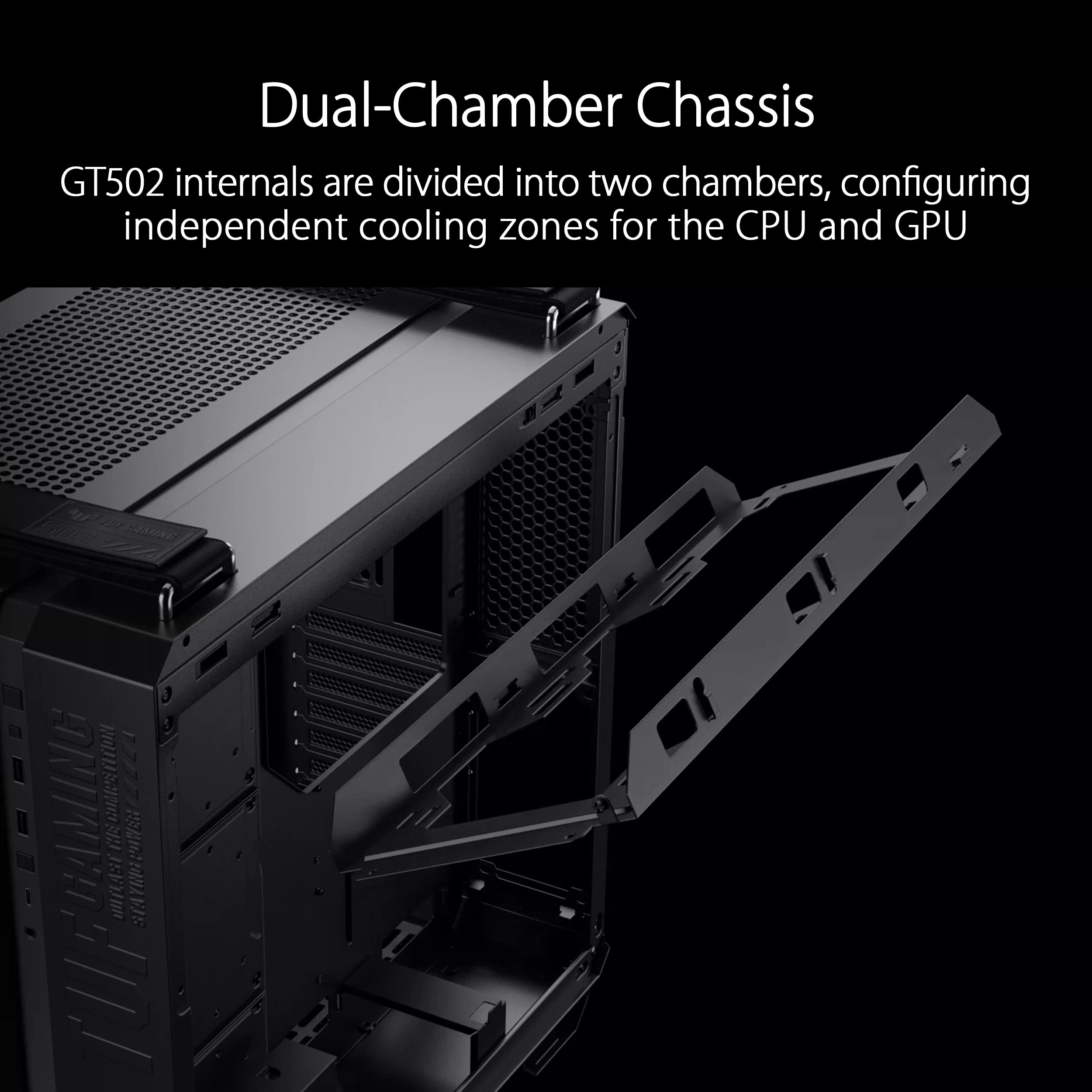ASUS TUF Gaming GT502 Plus ATX Mid Tower PC Case - Dual Chamber Design, Independent CPU & GPU Cooling Zones, Tool-Free Side Panels, USB 3.2 Gen 2 Type-C, 4 ARGB Fans - White | Perfect for Gaming Rigs, Streaming Setups & High-Performance PC Builds