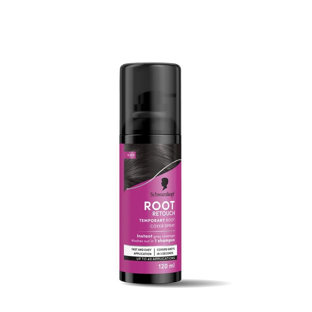 Schwarzkopf Root Retouch Instant Grey Hair Concealer Spray - Sweat & Rain Resistant, Matte Finish for Perfect Coverage | Up to 40 Fast Applications | Unisex for All Hair Types | Black, 120ml | Quick Touch-Up for Work, Events & Everyday Use