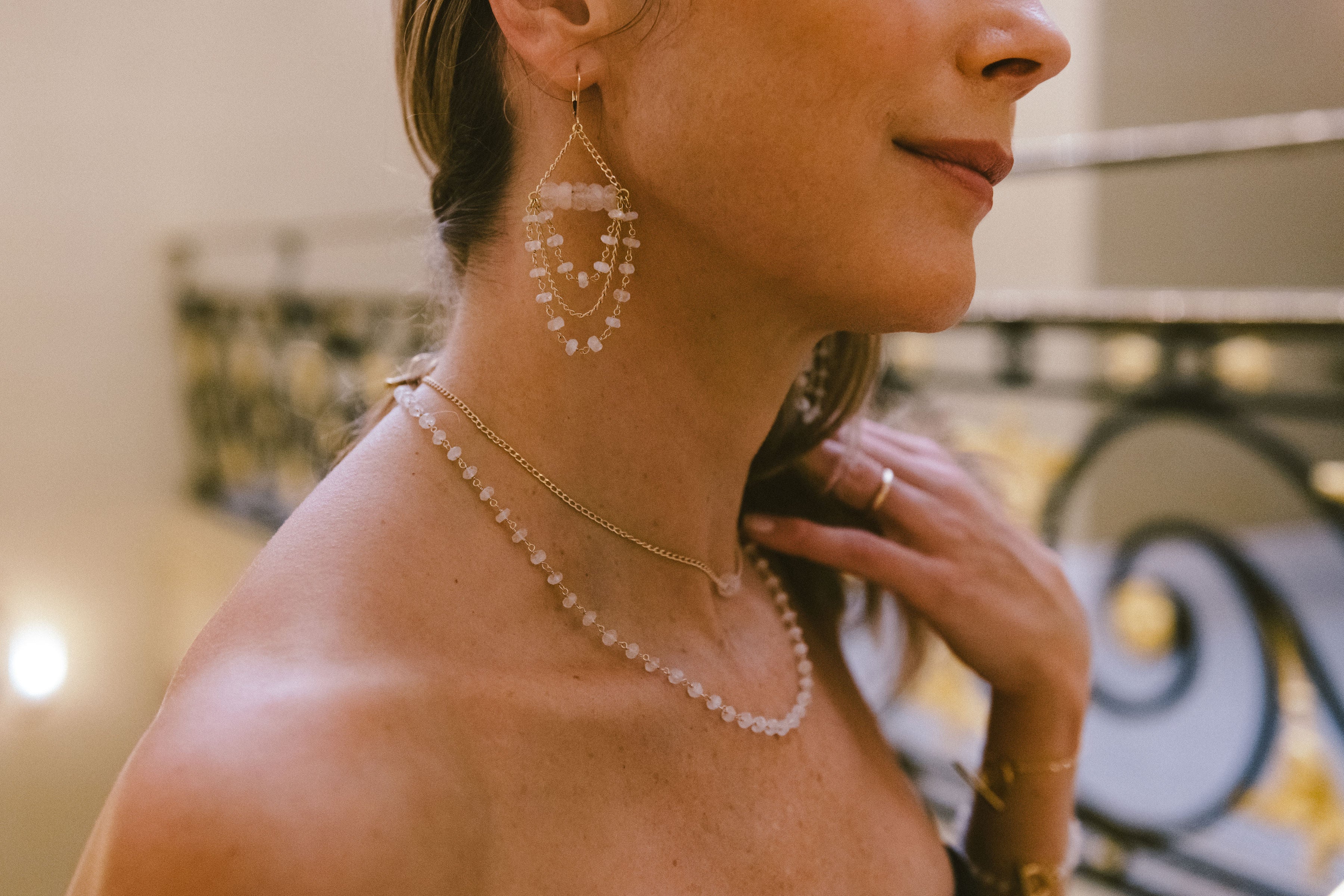 Lebialem Highland Moonstone Lariat Necklace - Elegant Handmade Gemstone Jewelry for Women | Perfect for Weddings, Parties & Special Occasions