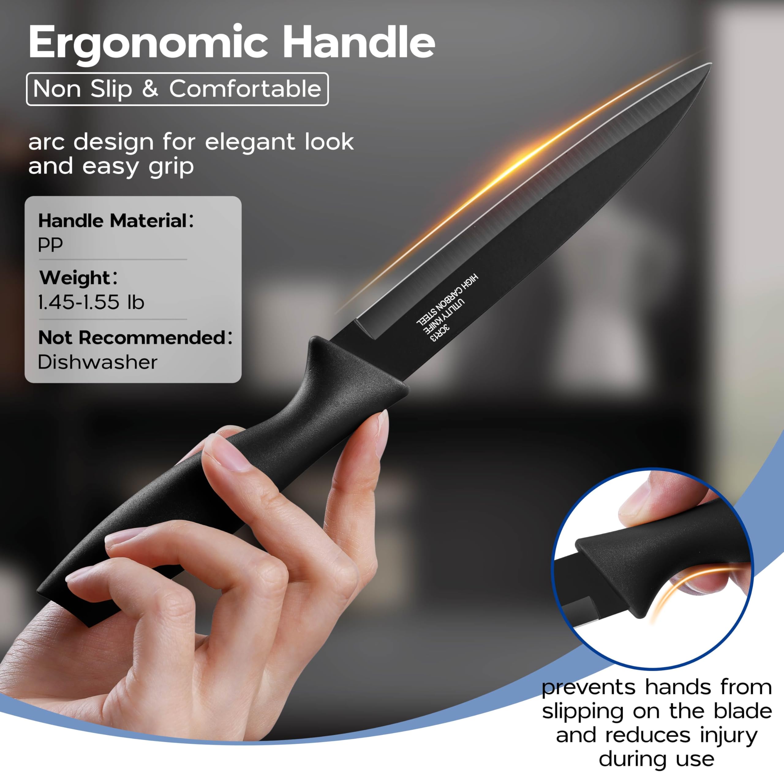 Premium 12-Piece Black Stainless Steel Kitchen Knife Set - Ultra Sharp Blades with Protective Covers for Cooking, Slicing & Food Prep | Perfect for Home Chefs & Professional Kitchens