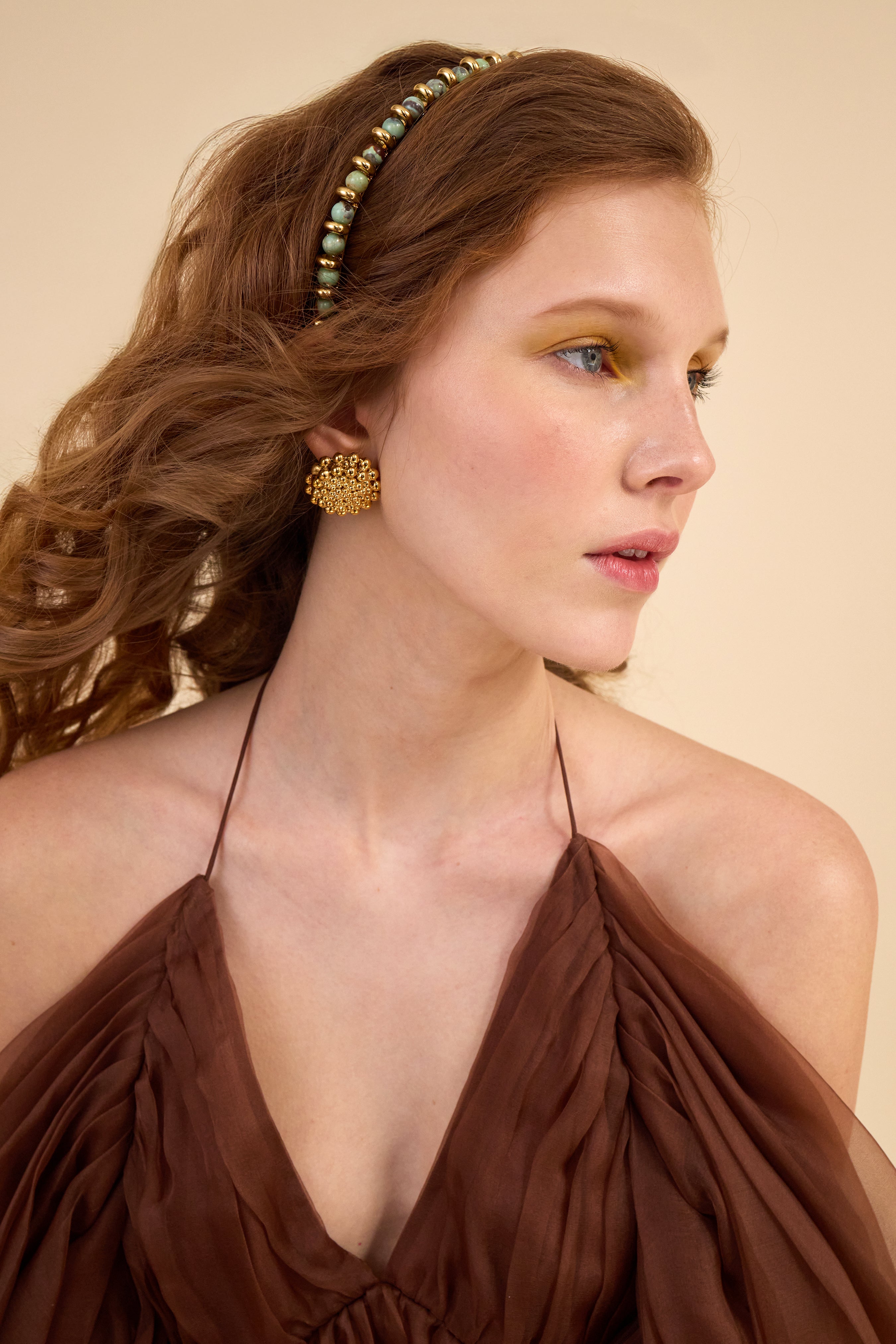 Xenia Stone Beaded Strand Headband for Women - Bohemian Crystal Hair Accessories for Weddings, Parties & Everyday Wear - Adjustable Elastic Head Wrap for Long Hair