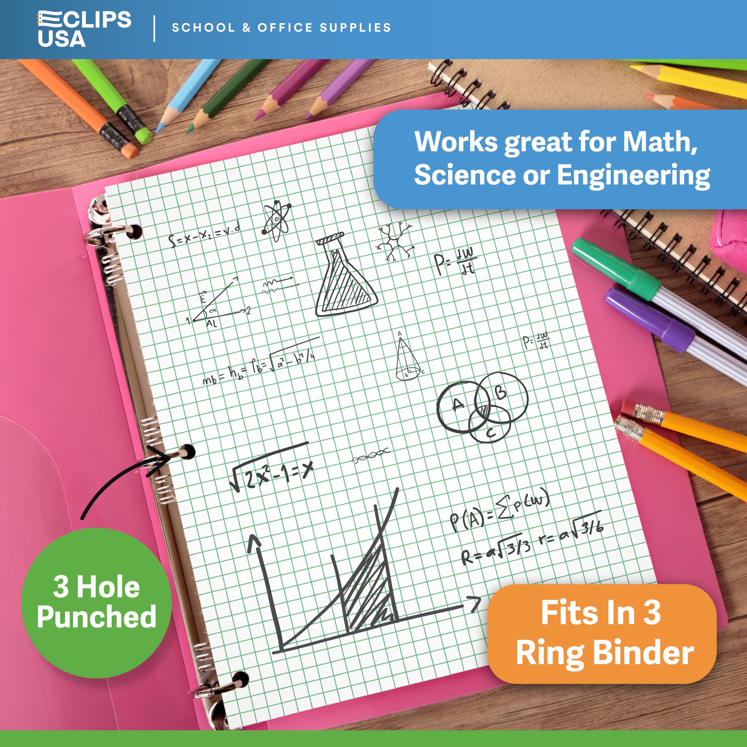 Graph Paper Notebook 3-Pack, 4x4 Quad Ruled (4 Squares per Inch) - 10.5