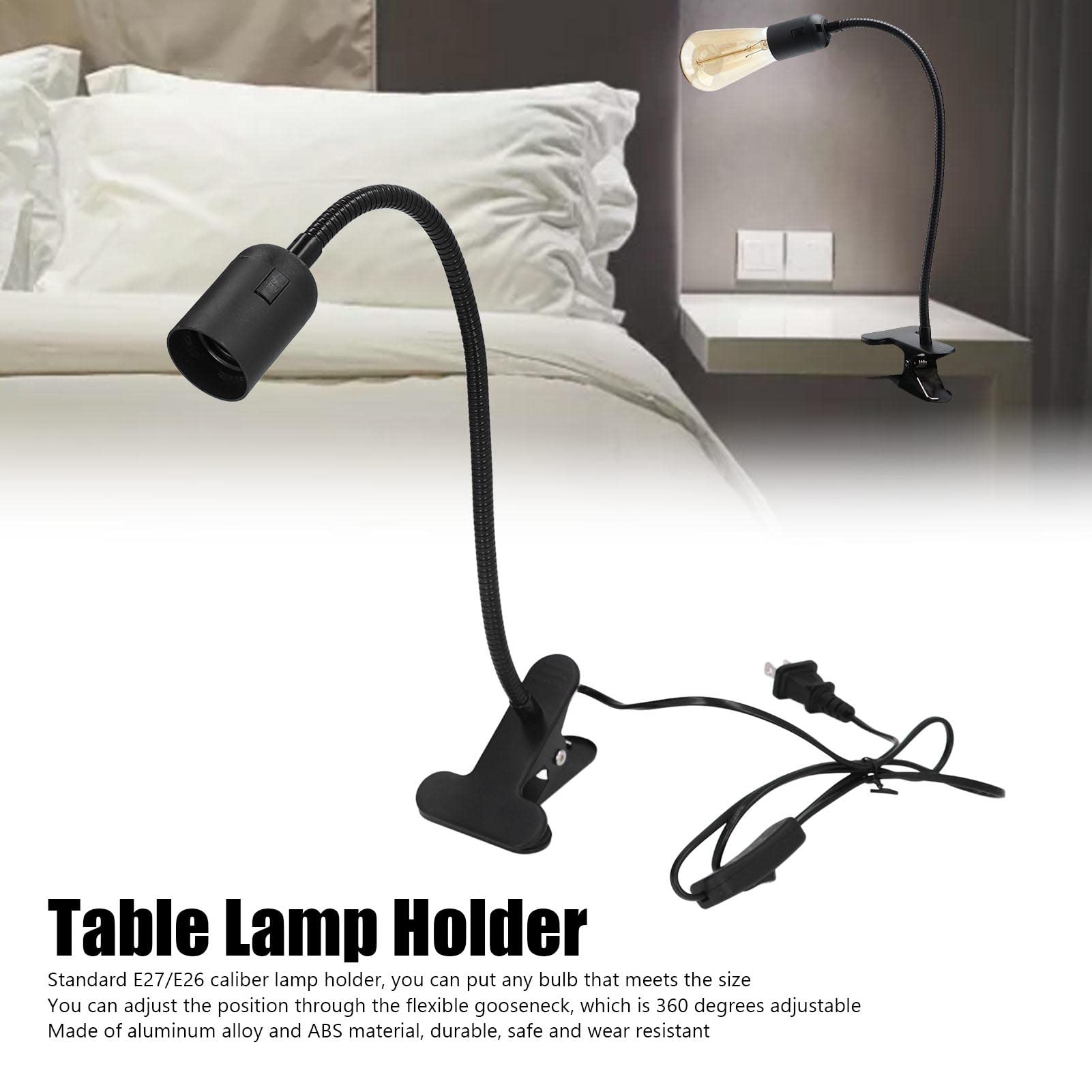 E26 E27 Clip-On Desk Lamp Holder - 360° Adjustable Book Light for Night Reading, Bedroom & Dormitory - Perfect for Study, Work and Relaxation
