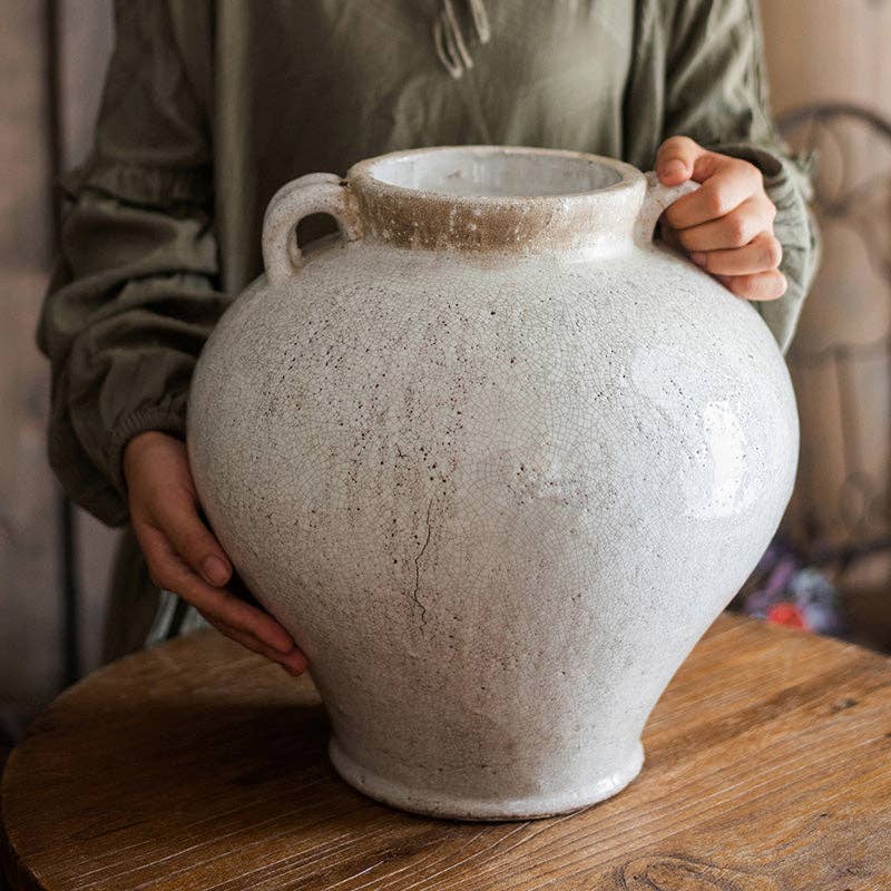 Large White French Country Ceramic Vase - Farmhouse Home Decor for Living Room, Dining Table & Wedding Centerpieces