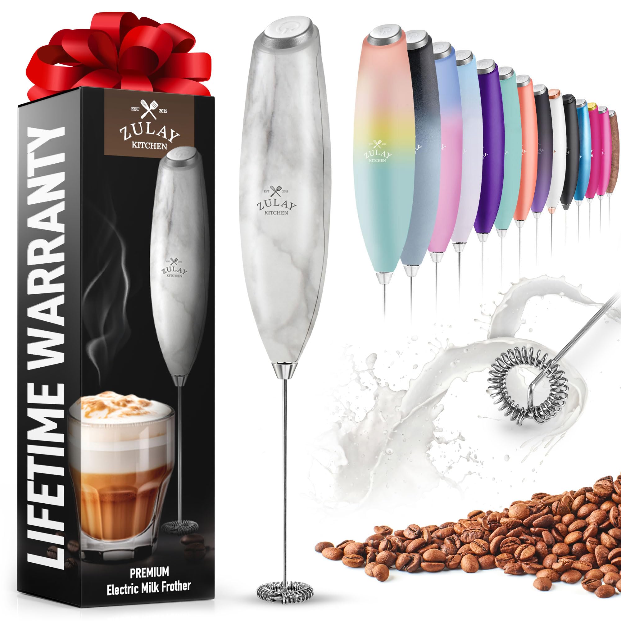 Zulay Premium Electric Milk Frother for Coffee, Latte, Cappuccino & Matcha - Powerful Handheld Frother with High-Speed Motor, Mini Mixer & Whisk for Perfect Foam - Ideal for Home, Office & Coffee Shops (Marble Design)