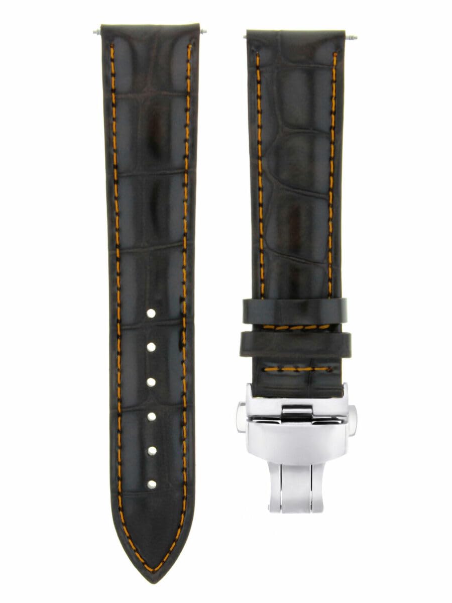 19mm Genuine Leather Watch Band Strap with Deployment Clasp - Dark Brown with Orange Stitching - Compatible with Rolex Watches - Perfect for Business, Casual & Formal Occasions