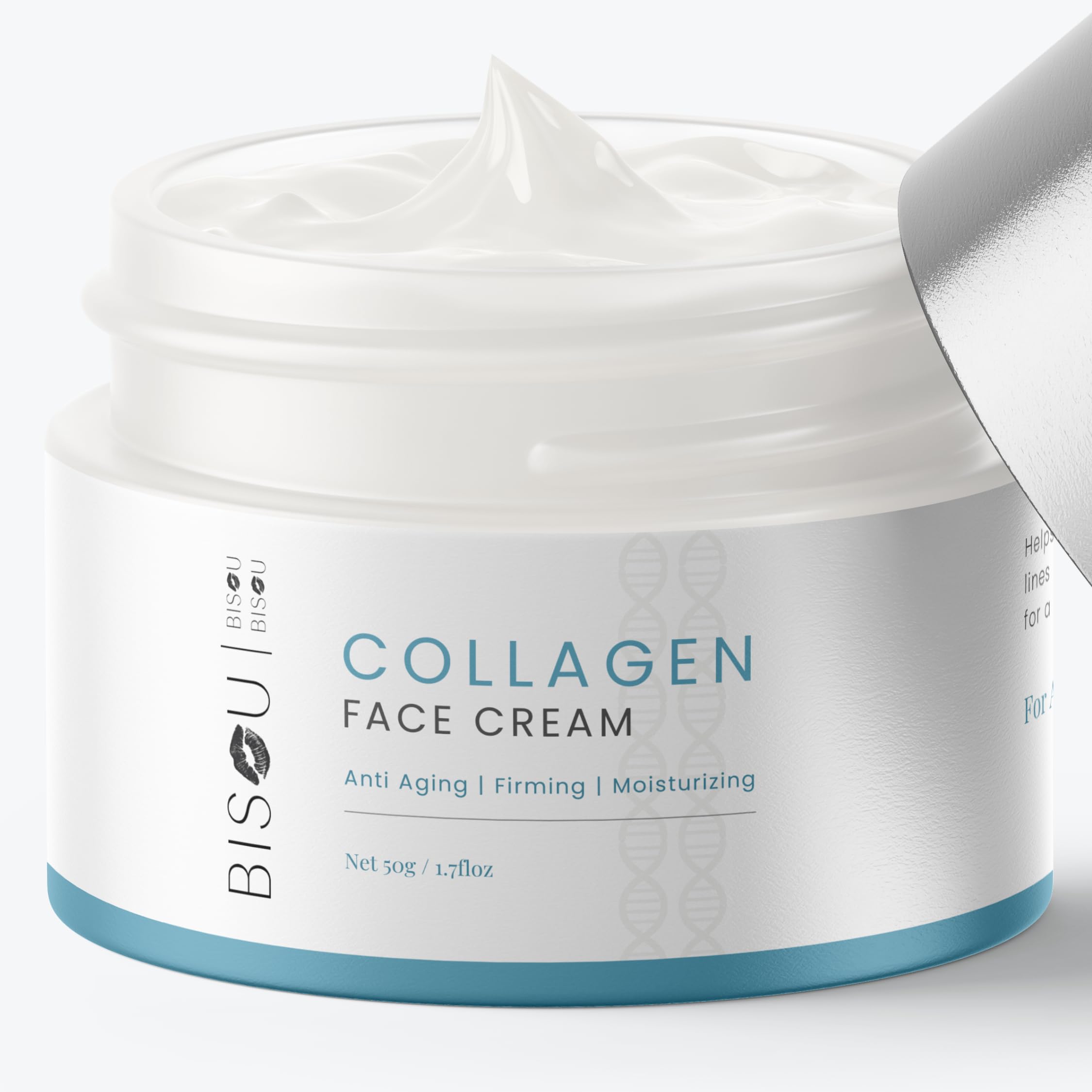 Bisou Skincare Collagen Face & Neck Cream - Anti-Aging Day & Night Moisturizer with Hyaluronic Acid & Vitamin E - Reduces Fine Lines, Wrinkles & Dark Spots - Hydrating Cream for Smooth, Plump Skin (1.7 fl oz) - Perfect for Daily Skincare Routine & Travel Size