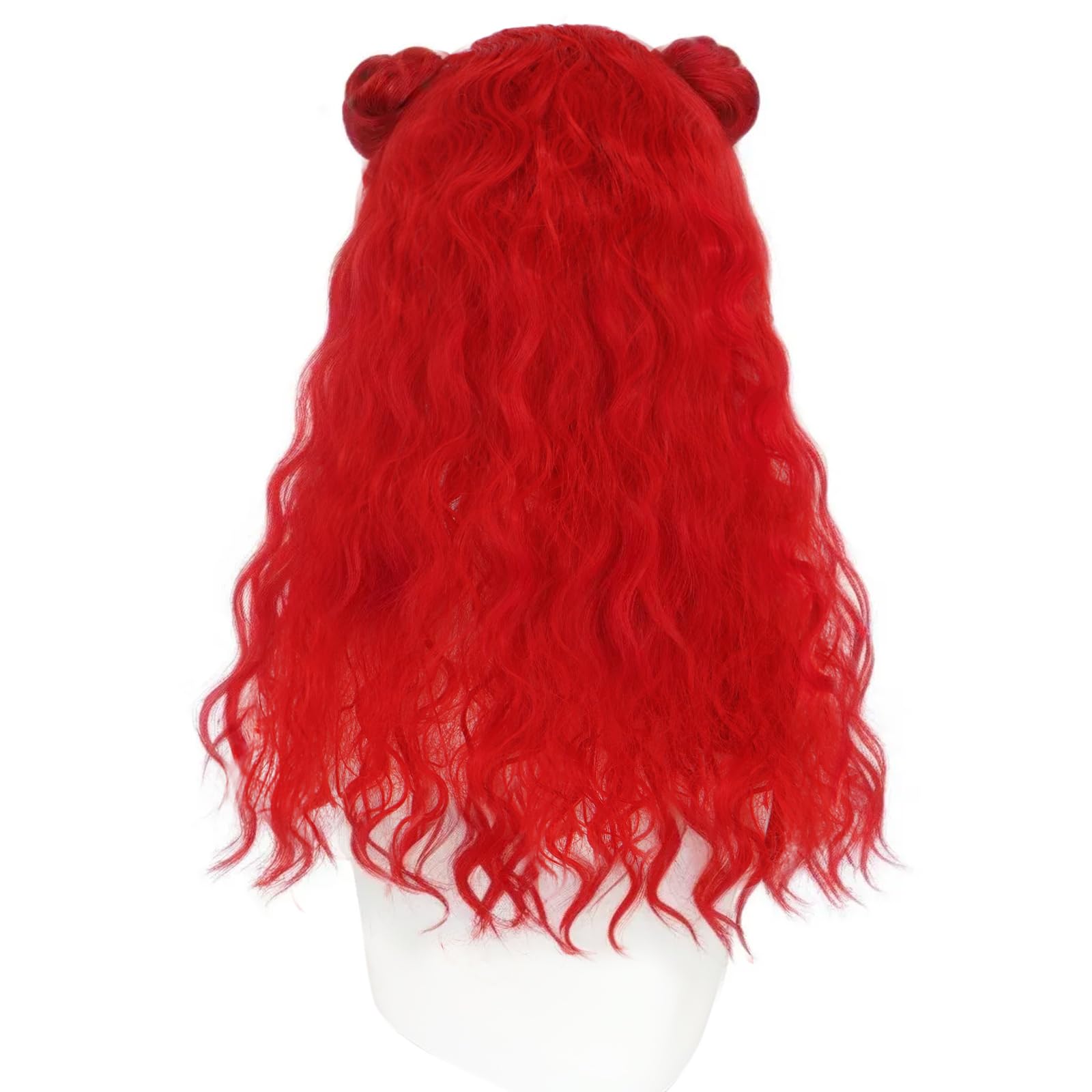 ANOGOL Long Curly Red Wig with 2 Buns - Synthetic Cosplay Hair for Women & Girls - Perfect for Halloween, Themed Parties, Costume Events & Cosplay Outfits