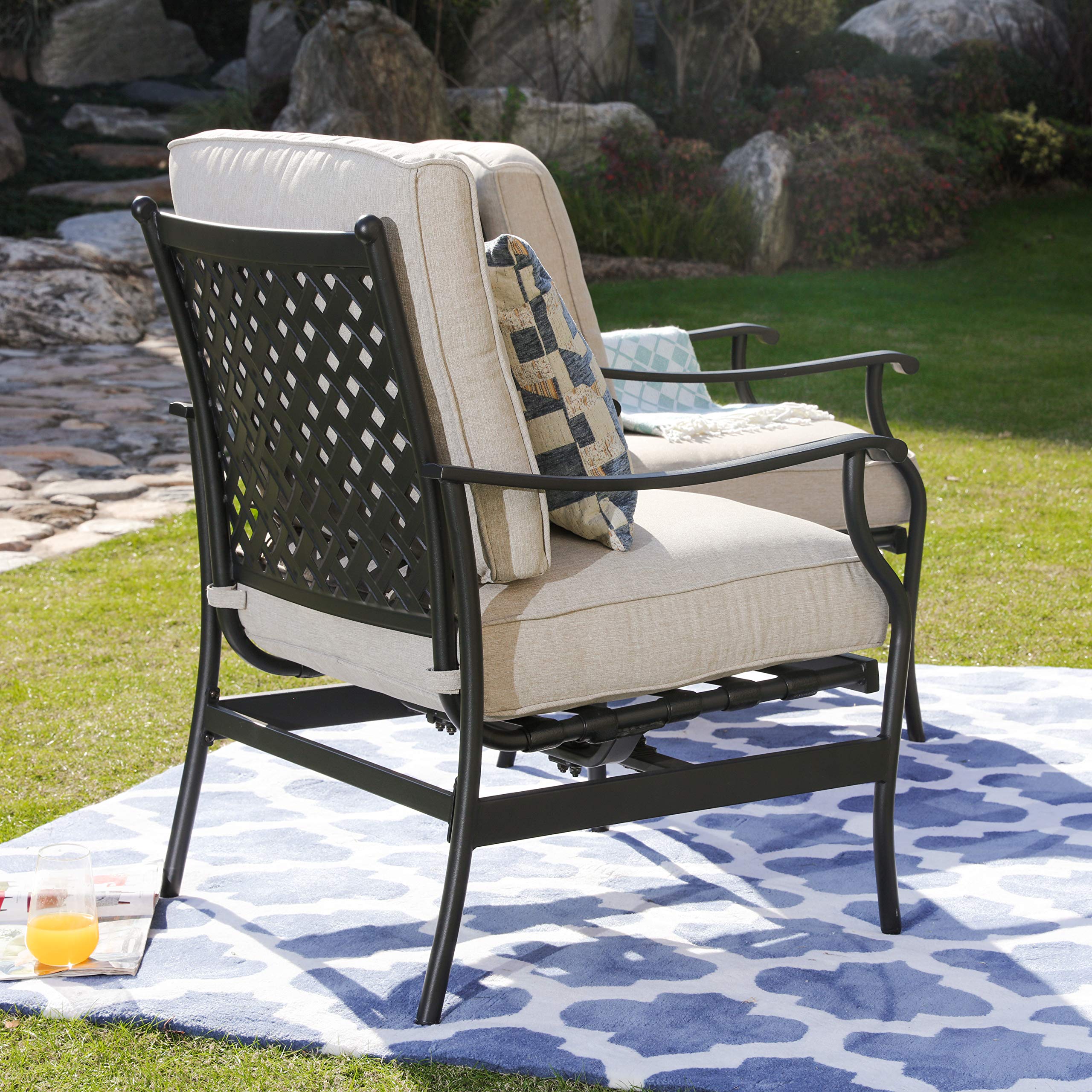 LOKATSE HOME 2-Piece Outdoor Patio Bistro Dining Set - Wrought Iron Chairs with Beige Cushions for Garden, Balcony, and Backyard Relaxation