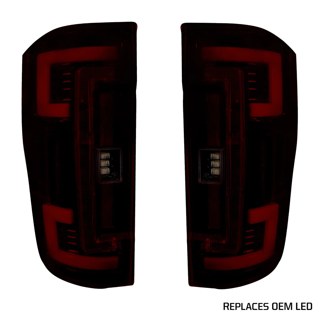 Ford Super Duty 2017-2019 LED Tail Lights - Dark Red Smoked OLED Replacement for OEM (Perfect for Off-Roading & Truck Customization)