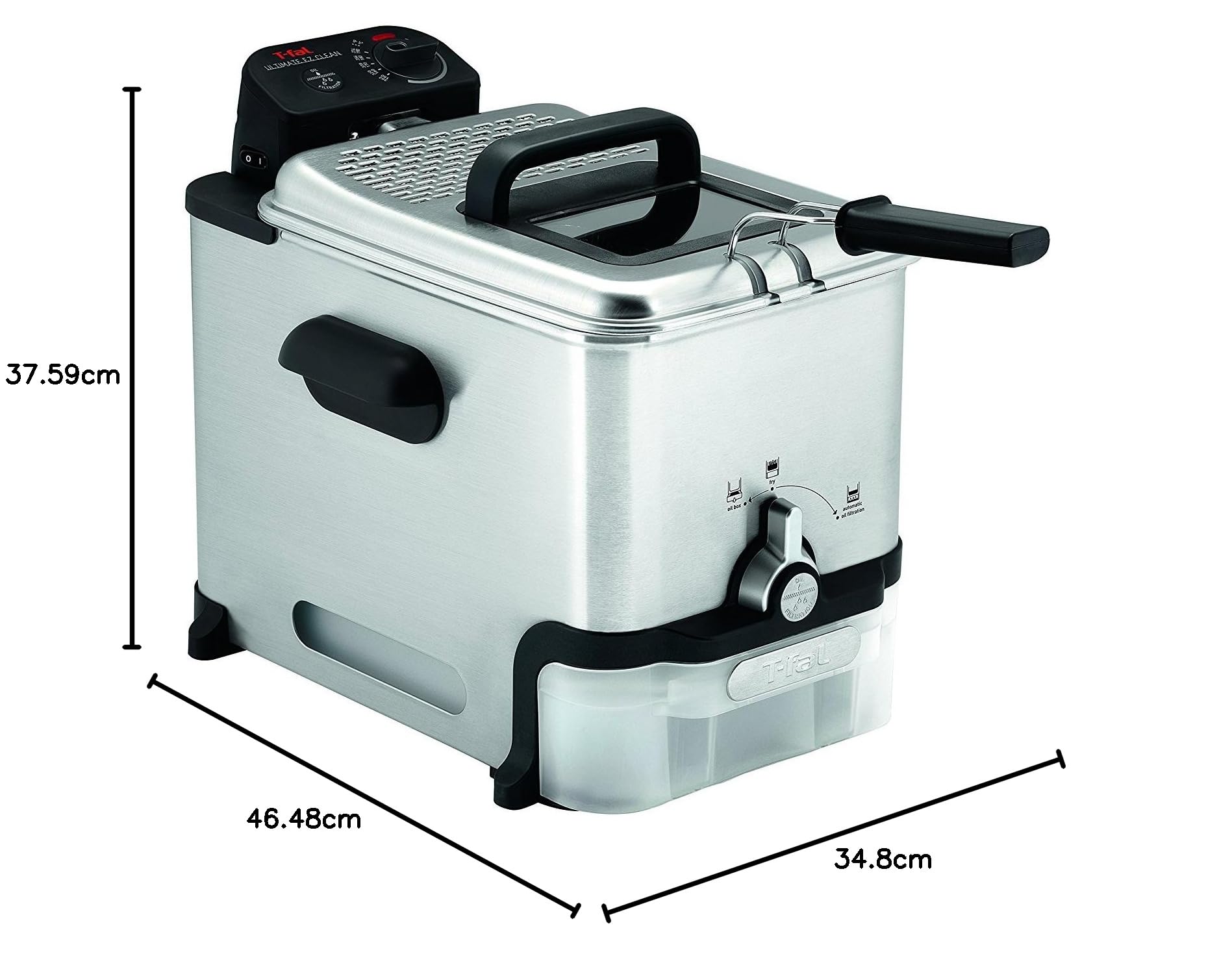 T-fal 3.5L Deep Fryer with Oil Filtration System - 1700W Stainless Steel Electric Fryer, Dishwasher Safe Parts, Digital Timer & Adjustable Temperature Control for Perfect Golden Crispy Results - Ideal for Home Kitchen, Restaurants & Fast Food Businesses