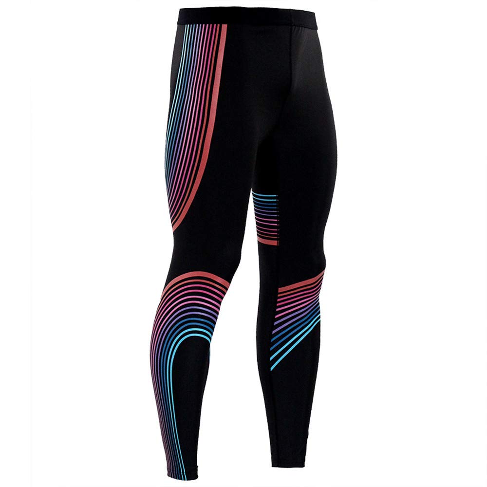 LISTHA Men's Yoga Leggings - Neon Rainbow Print Fitness Pants for Gym, Running & Athletic Workouts - Stretchy Breathable Workout Pants for Men's Yoga, CrossFit & Active Lifestyle