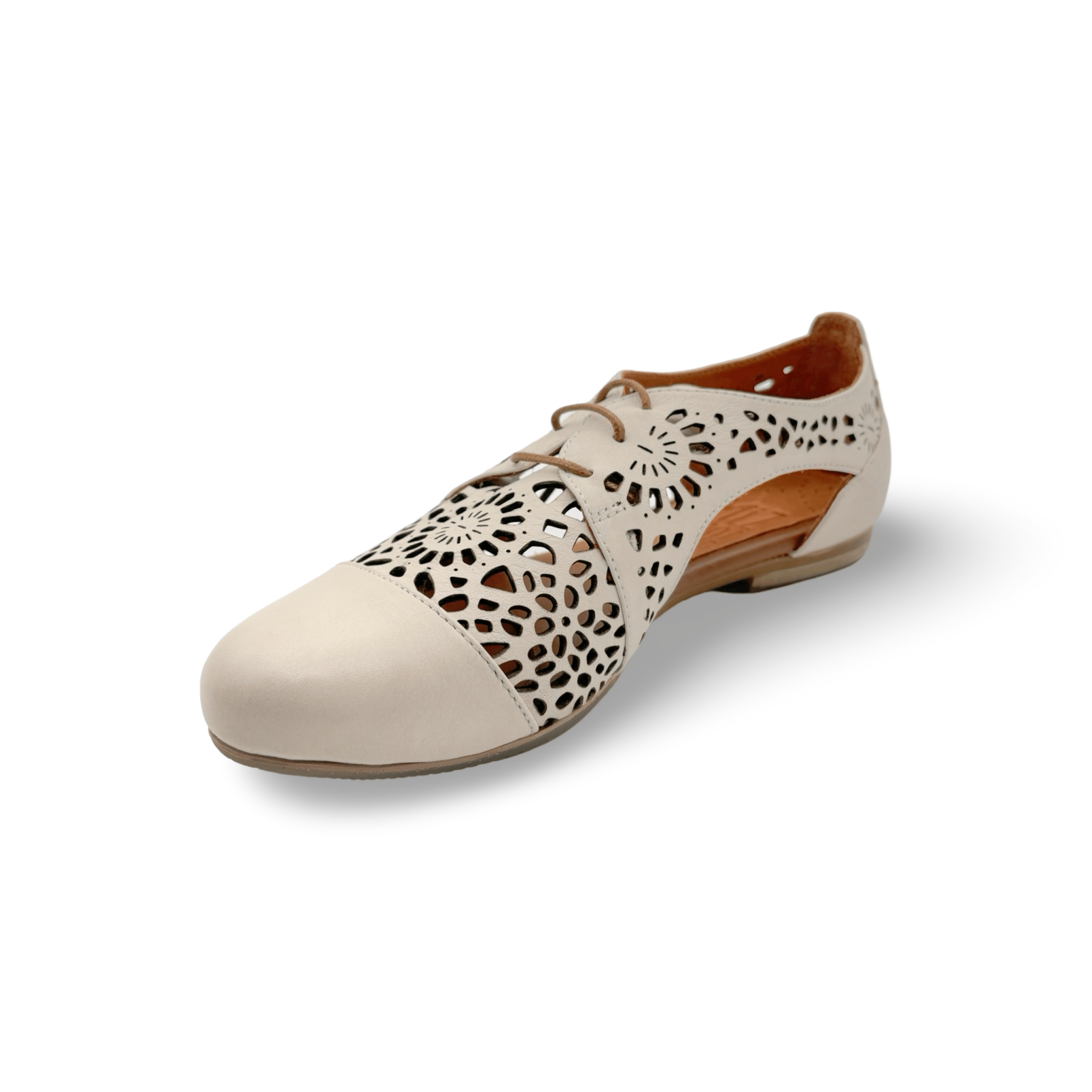 Kenan Women's Fashion Cream Lace Up Flats - Comfortable Casual Shoes for Walking, Work & Everyday Wear