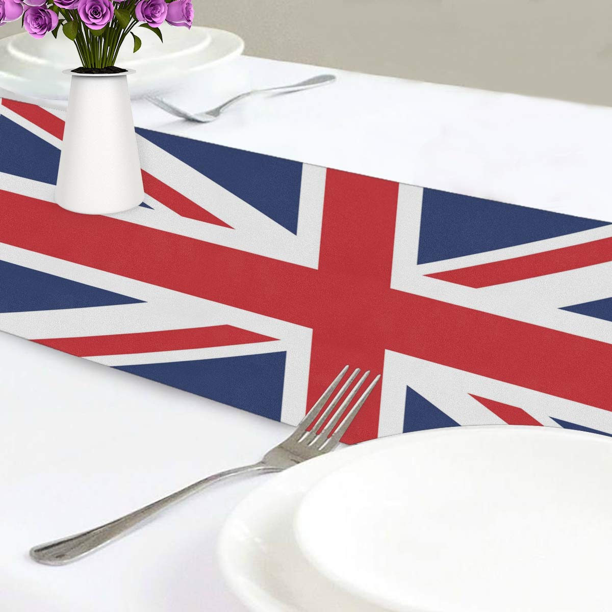 Union Jack British Flag Table Runner 13x70 Inch - Rectangle Polyester Tablecloth for Office, Kitchen, Dining, Wedding, Party, Home & Coffee Table Decor | Perfect for Patriotic Events, Tea Parties & UK-Themed Celebrations