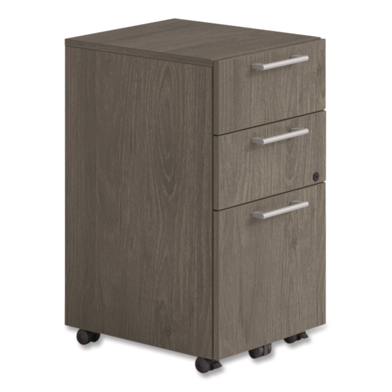 Alera Seville Series 3-Drawer Mobile Pedestal - Left/Right Opening, Legal Size File Storage, Walnut Finish (15