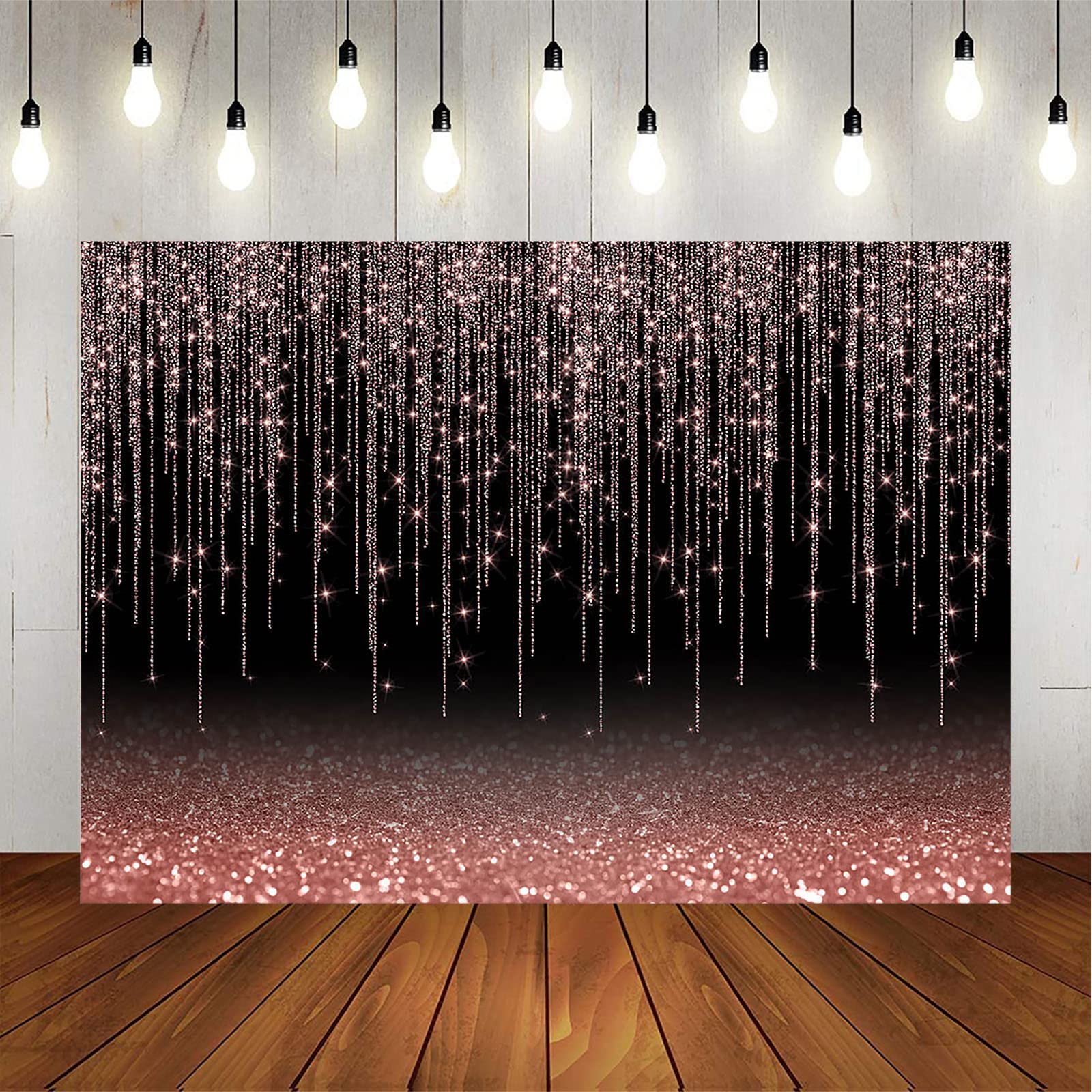 Premium Avezano Rose Gold & Black Bokeh Glitter Backdrop - 7x5ft Photography Background for Weddings, Bridal Showers, Birthday Parties, Sweet 16, Women's Bday Decor & Studio Props - Elegant Event Photo Shoot Decorations