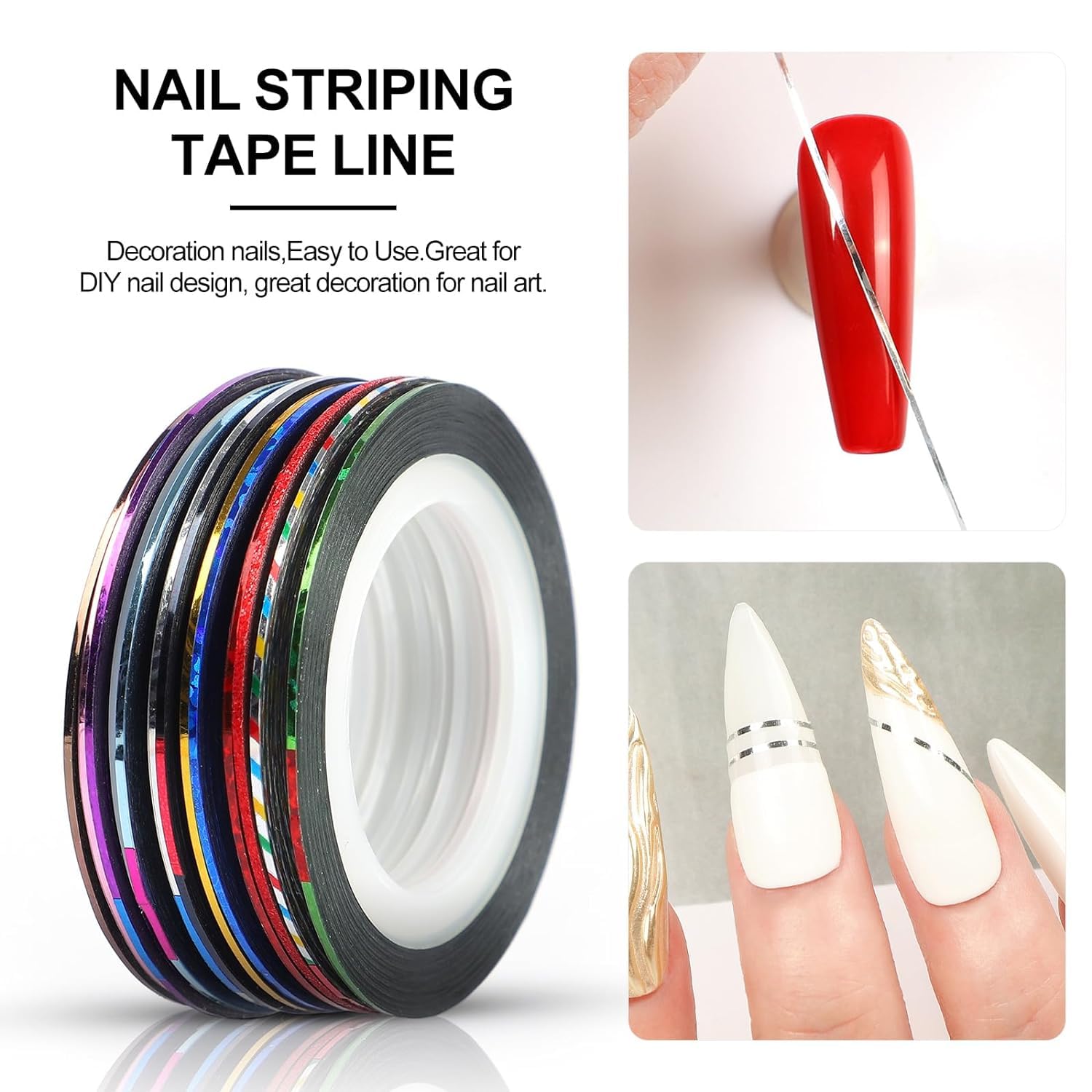 Gold Nail Art Striping Tape - DIY Nail Decoration Stickers for Salon & Home Manicure | Professional Nail Art Accessories with Foil Tips | Perfect for Parties, Weddings & Special Occasions