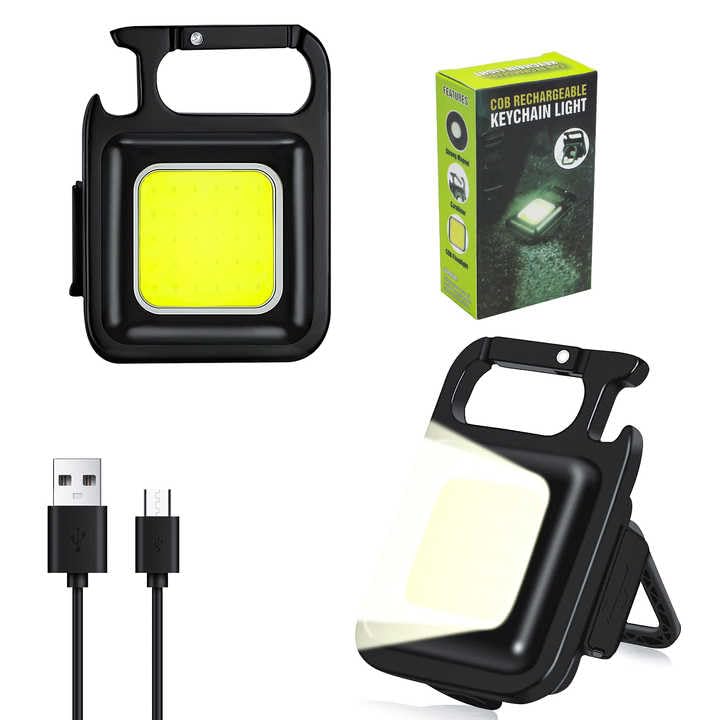PRT COB Rechargeable Keychain Flashlight - 6W Bright LED, 500mAh USB-C Battery, Built-in Bottle Opener & Magnetic Stand | Perfect for Camping, Hiking, Emergency Kits & Everyday Carry (EDC) Gadget