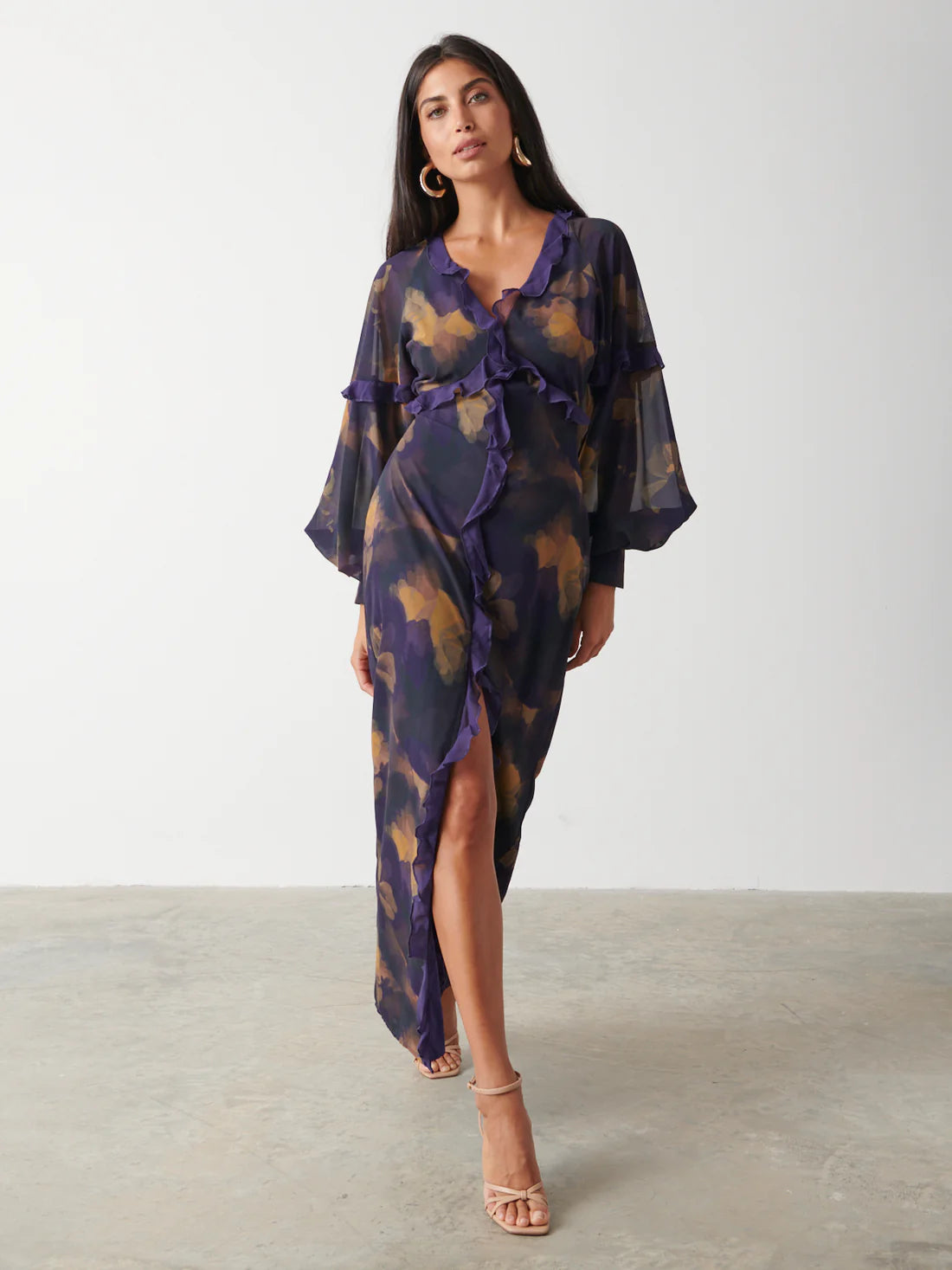 Francesca Frill Maxi Dress in Amethyst - Elegant Long Flowy Dress for Women, Perfect for Weddings, Parties & Summer Vacations