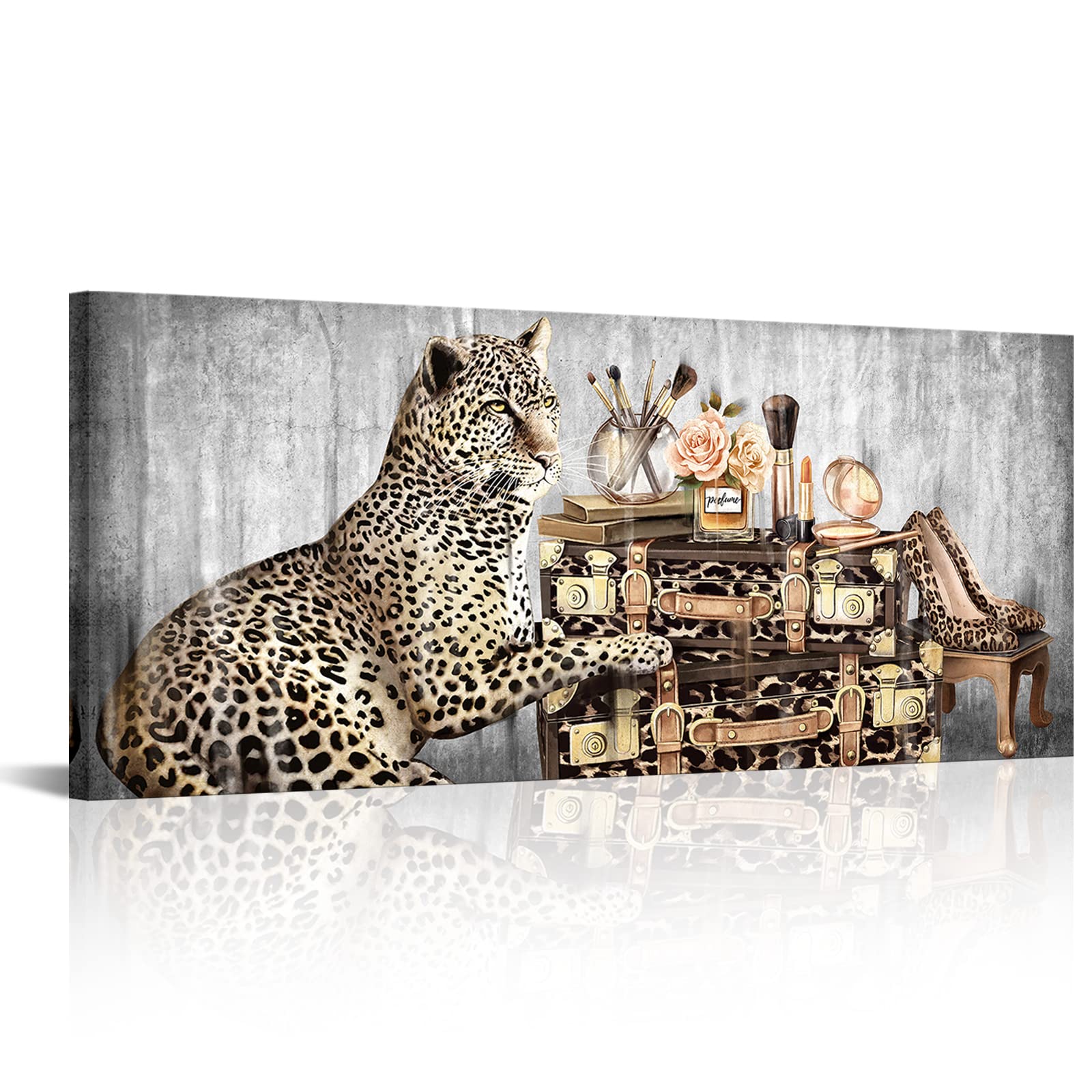 Vintage Leopard Fashion Poster - Canvas Print Wrapped on Wood Frame for Women & Girls | Wall Decor for Bedroom, Beauty Salon, Makeup Room | Perfect for Glamorous Home & Professional Spaces