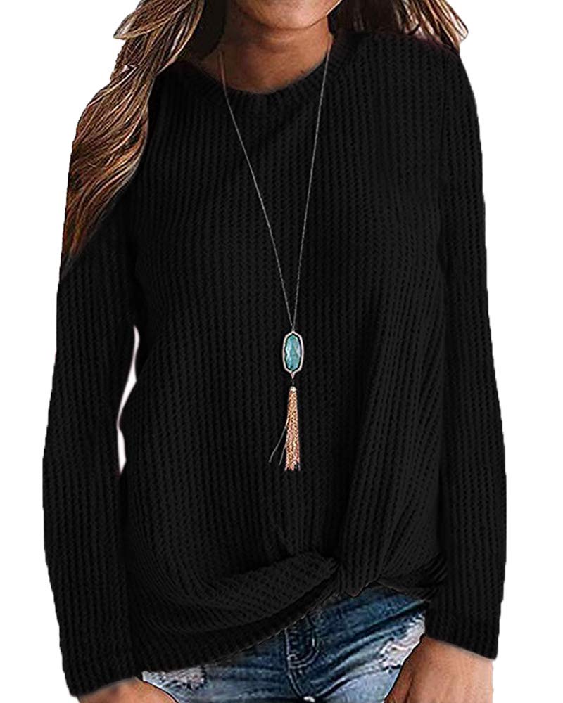 MISFAY Women's Casual Long Sleeve Twist Knot Waffle Knit Top - Cute Blouse for Fall & Winter, Perfect for Office, Date Night and Everyday Wear