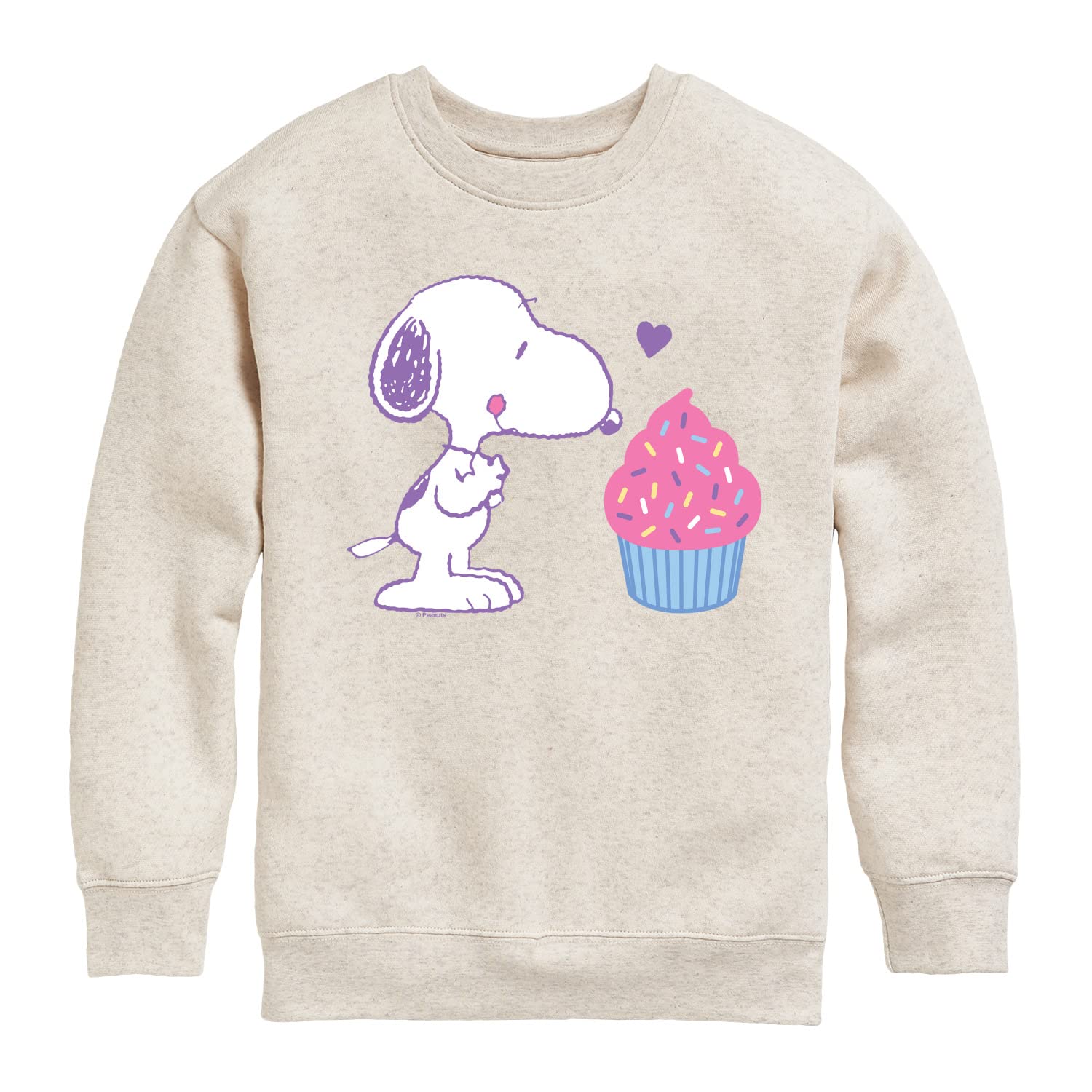 HYBRID APPAREL Peanuts Snoopy Heart Cupcake Youth Crewneck Fleece Sweatshirt | Cute Cartoon Graphic Pullover for Kids & Teens | Perfect for School, Casual Wear & Holiday Gifts