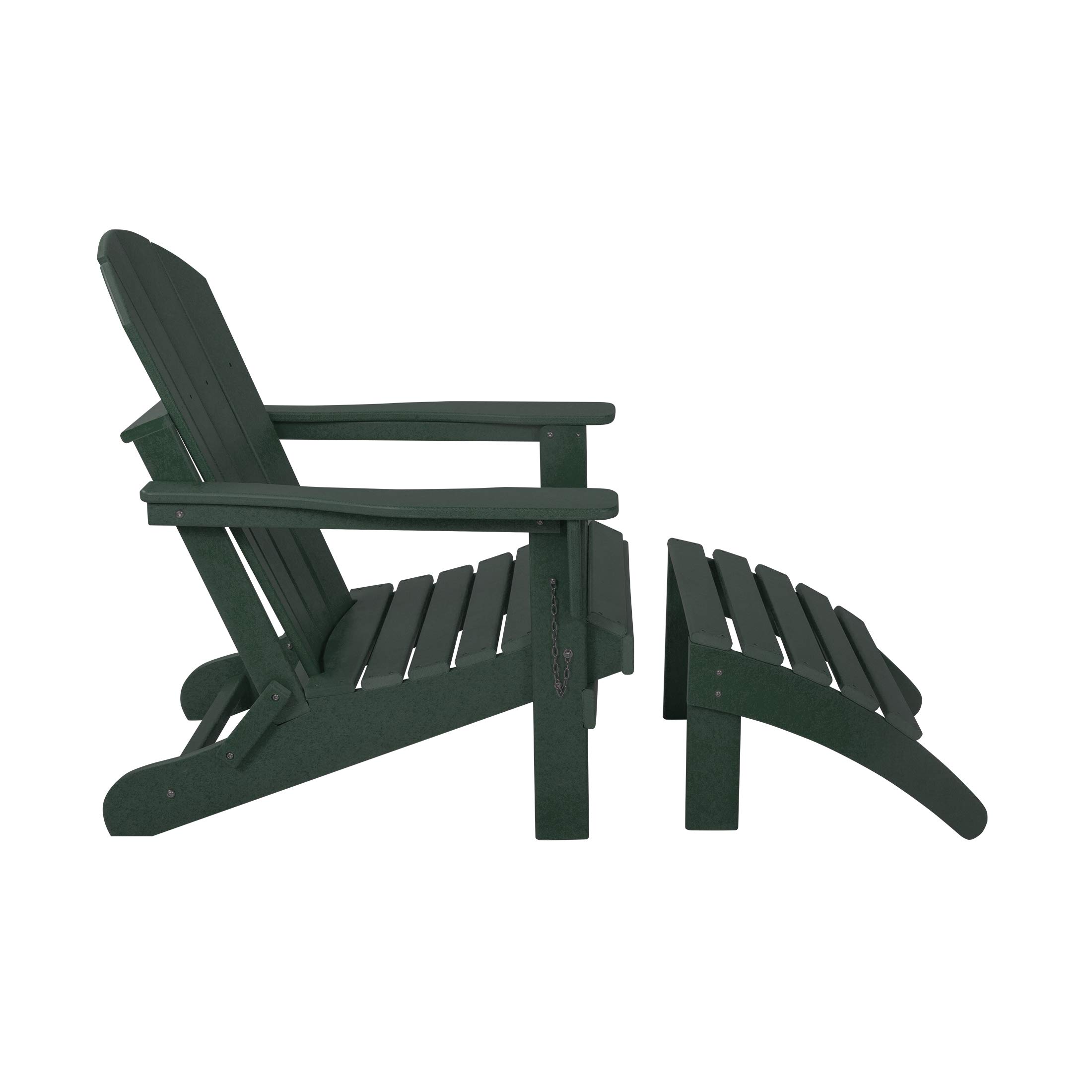 WestinTrends Malibu 2-Piece Outdoor Lounge Chair Set with Ottoman - All-Weather Poly Lumber Adirondack Chairs for Patio, Poolside, Garden, Backyard & Beach - Dark Green - Perfect for Relaxing in Sun or Shade