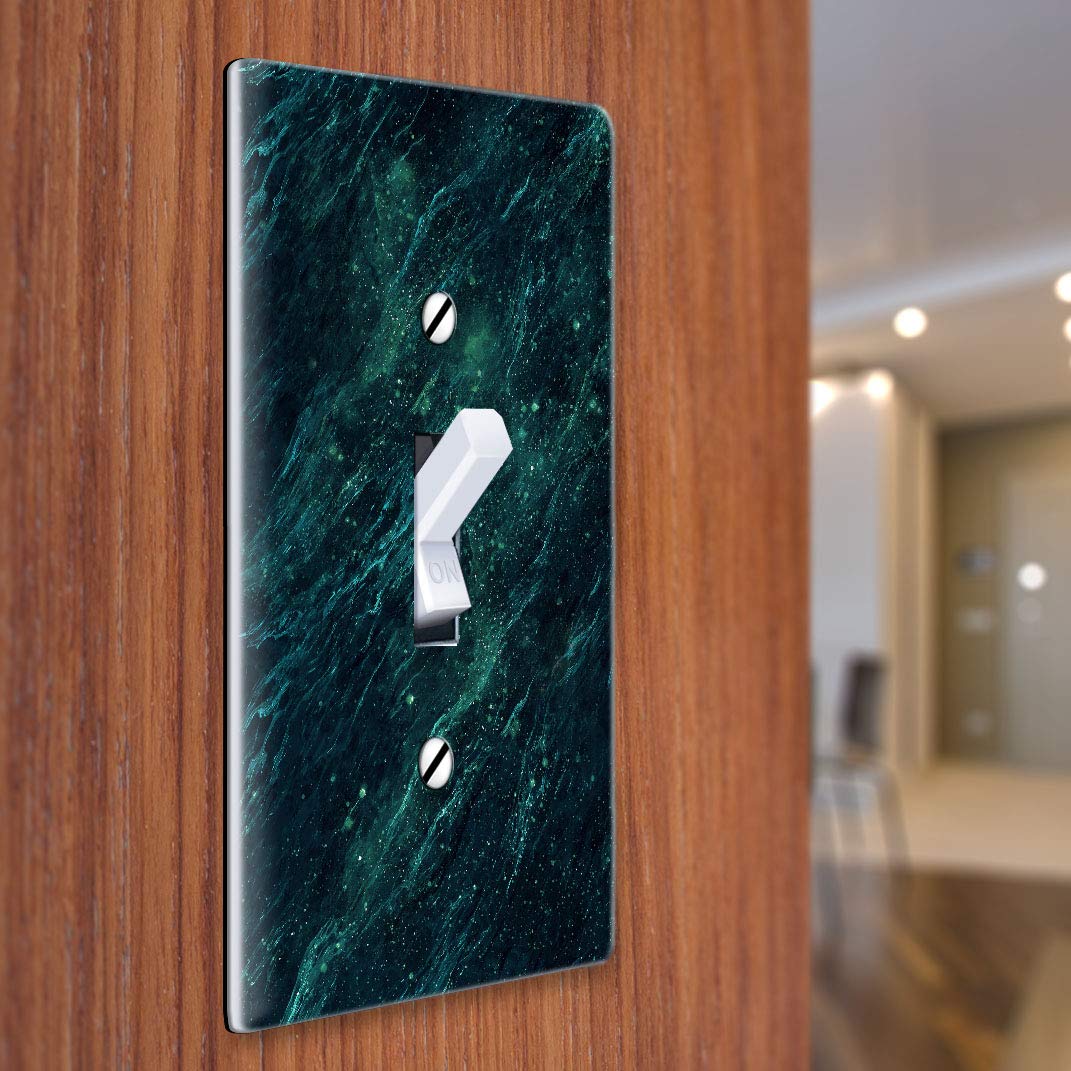 WIRESTER Single Gang Toggle Light Switch Plate Cover - Green Marble Wall Plate (2-Pack) for Home, Office & Commercial Decor