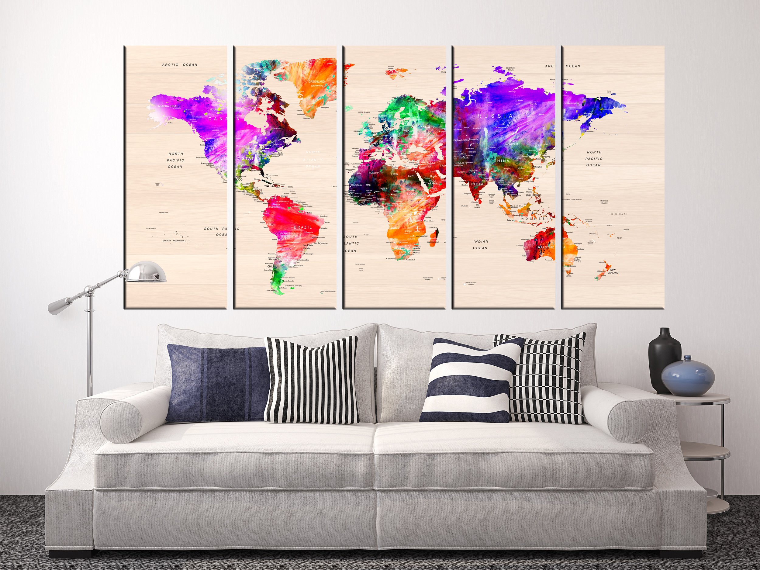 Extra Large World Map Push Pin Wall Art - Travel Map Canvas Print with Countries for Home & Office Decor | Perfect for Travel Enthusiasts & Geography Lovers