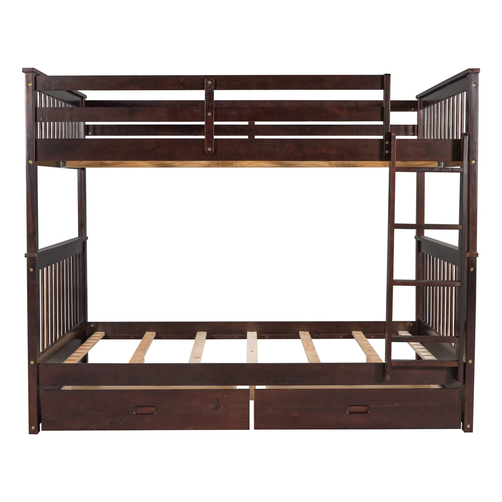 Full Over Full Bunk Beds with 2 Drawers for Kids & Teens - Detachable Wooden Bunk Bed Frame for Boys & Girls - Espresso Finish - Space Saving Kids Bedroom Furniture for Siblings or Sleepovers