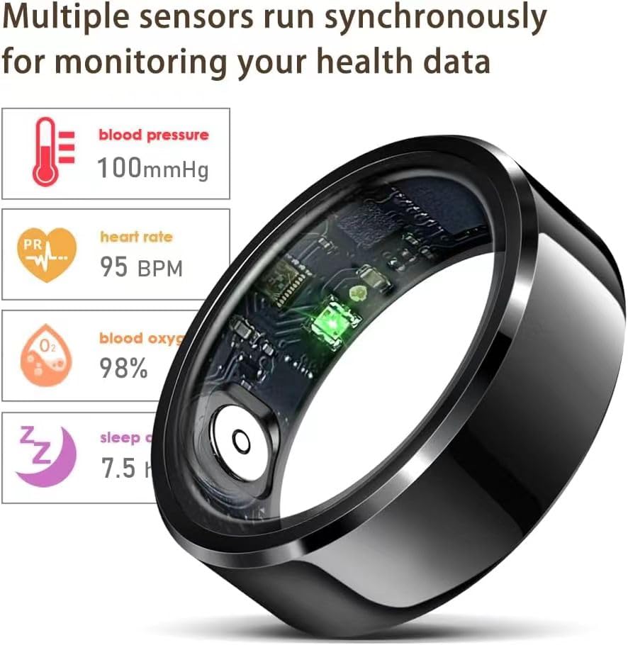 Smart Ring Health Tracker with Charging Case - Monitor Heart Rate, Blood Pressure, Blood Oxygen & Sleep - Fitness Activity Tracker for Steps, Calories & Distance - Compatible with Android & iOS (Silver, Size 8) - Perfect for Workouts, Sleep Analysis & Daily Health Monitoring