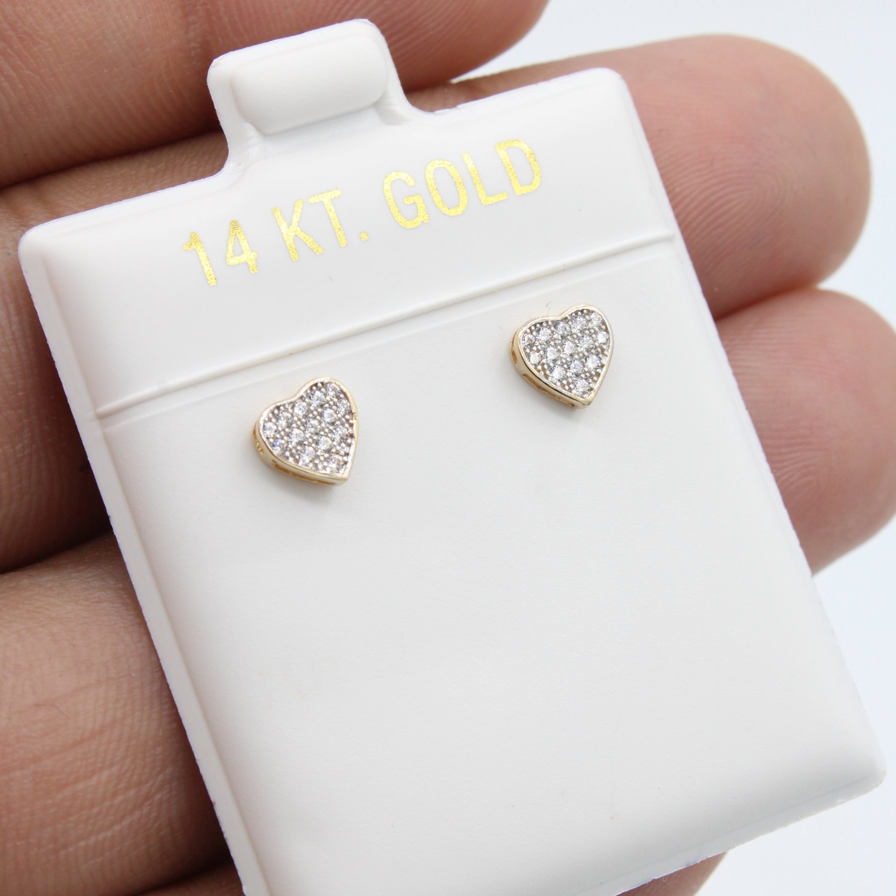 14K Gold Heart CZ Stud Earrings (5.5mm) - Hypoallergenic Cubic Zirconia Jewelry for Women - Perfect for Valentine's Day Gifts, Anniversary & Everyday Wear