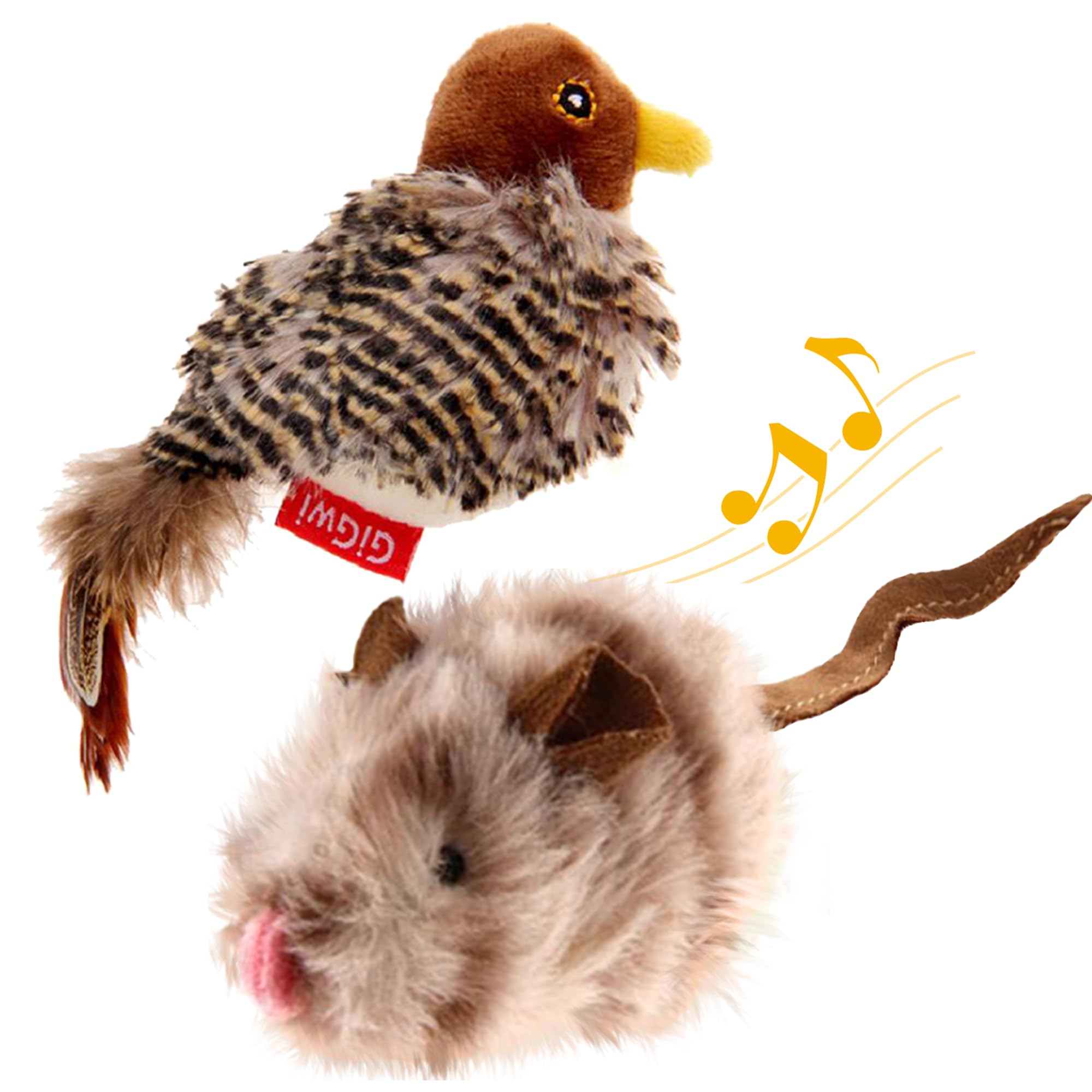 Gigwi Automatic Interactive Cat Toys - Electronic Squeaky Plush Bird & Mouse Set (2 Pack) for Indoor Cats - Fun Play Alone Toys to Relieve Boredom - Perfect for Playtime, Exercise & Mental Stimulation