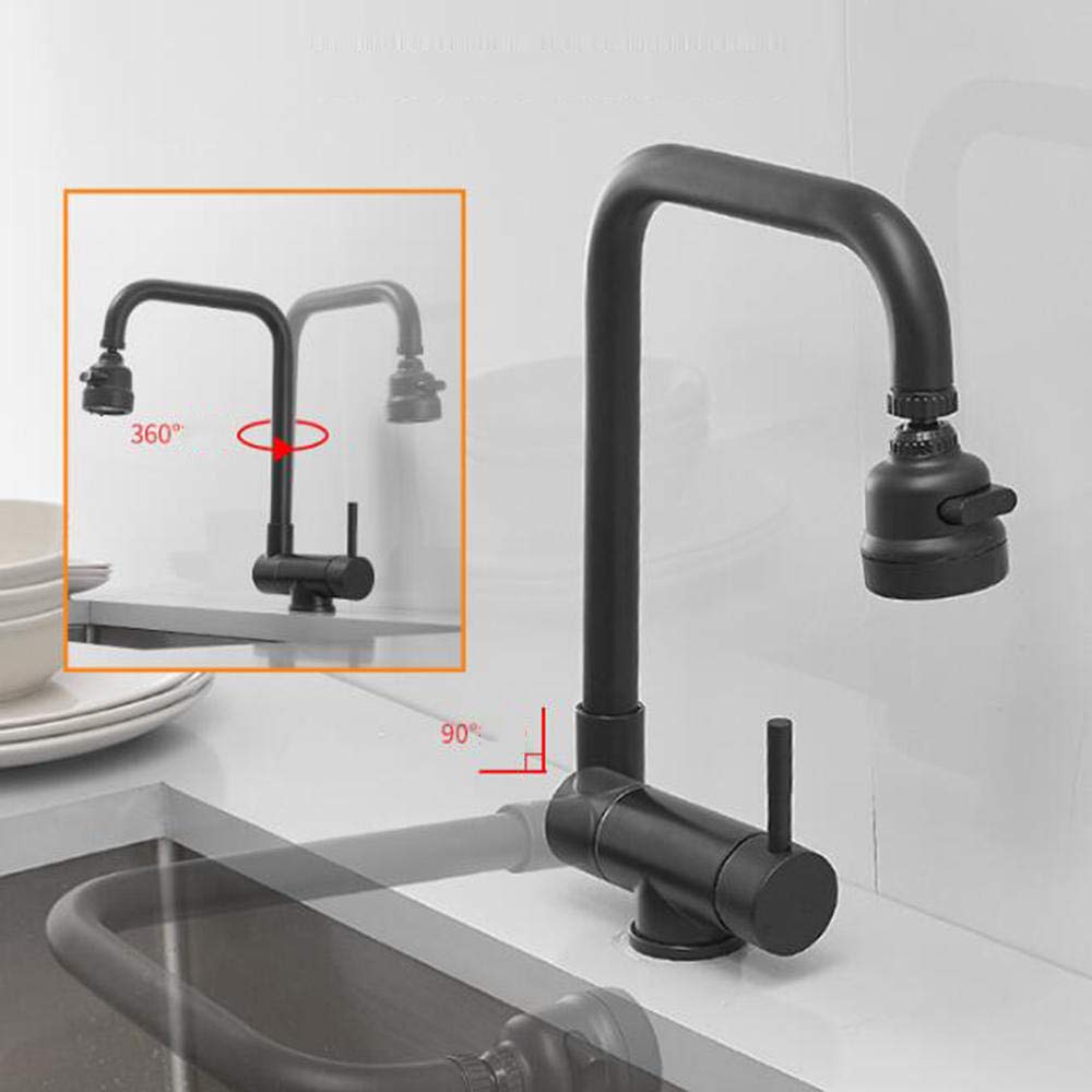Stainless Steel Kitchen Sink Faucet with 360° Swivel Spout, Hot & Cold Water, Foldable Design for Inner Window - Black | Perfect for Small Kitchens, RV Sinks & Compact Spaces