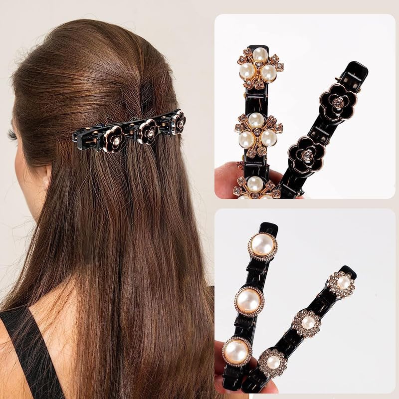 4PCS Sparkling Crystal Hair Clips for Women - Rhinestone Braided Hair Accessories with Satin Fabric & Four-Leaf Clover Design - Perfect for Weddings, Parties, and Everyday Elegance (B-8pcs)