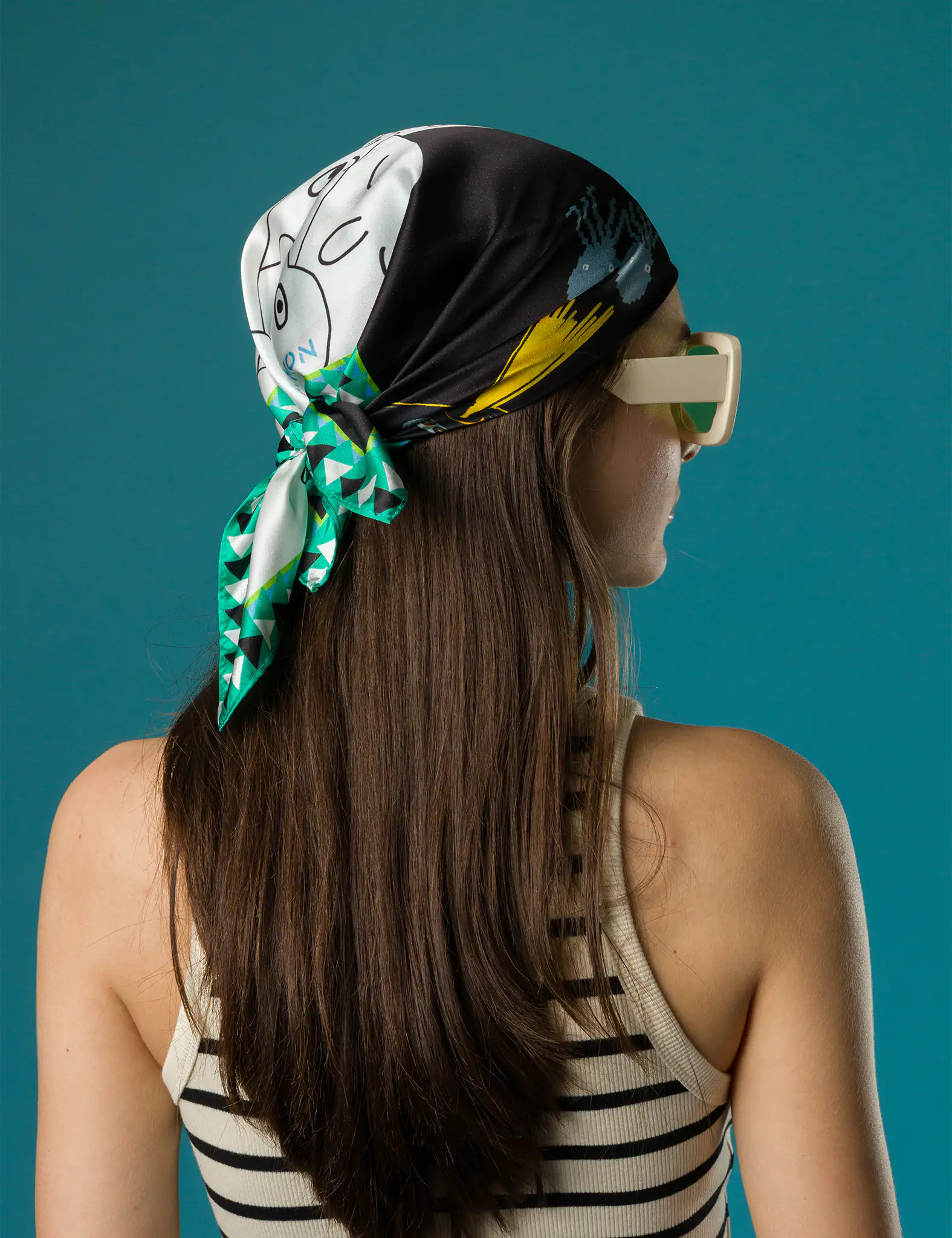 Elegant Black Silk Scarf with Happy Mountains Design - Perfect for Women's Fashion Accessories, Gift Giving, and Special Occasions