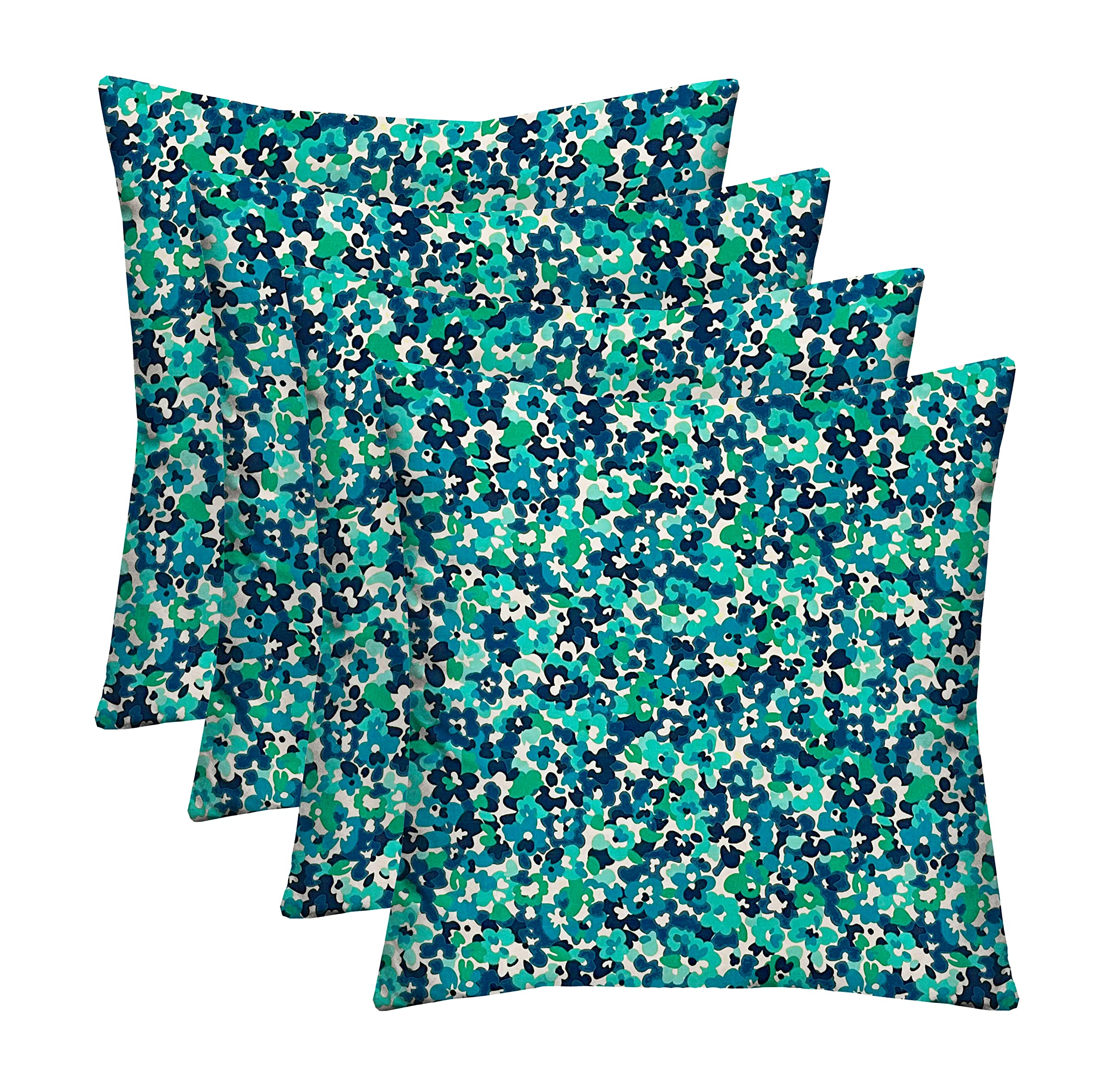 RSH Décor Indoor Outdoor Set of 4 Decorative Throw Pillows 17x17 Inches - Cranston Capri Blue Floral Design - Perfect for Patio, Porch, Living Room & Bedroom Decor