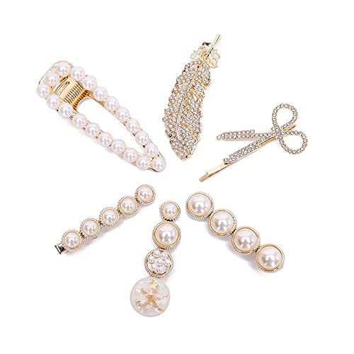 FAMEZA 6-Piece Metal Hair Clips Set with Pearls - Korean Style Barrettes & Hairpins for Women & Girls - Elegant Hair Accessories for Thick Long Hair | Perfect for Weddings, Parties & Daily Styling