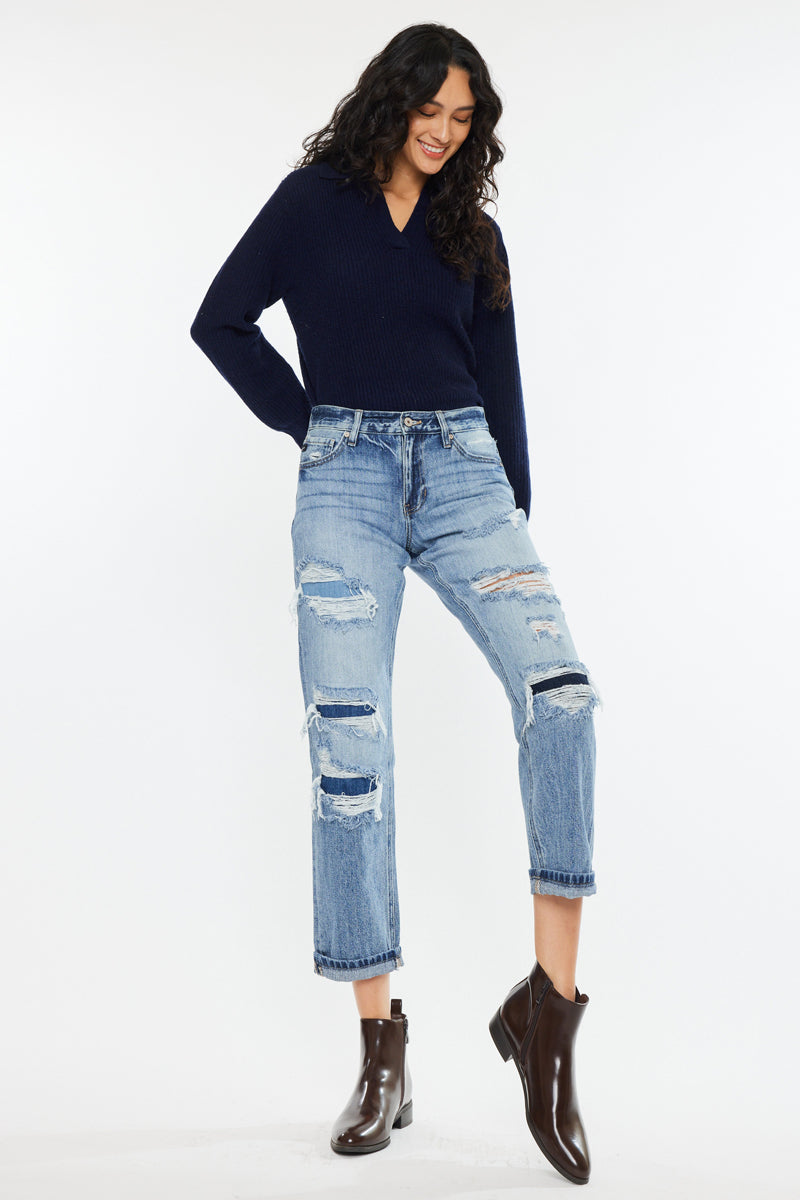 Nicola High Rise Boyfriend Jeans for Women - Comfortable Stretch Denim Pants with Relaxed Fit | Perfect for Casual Outfits, Streetwear & Everyday Wear