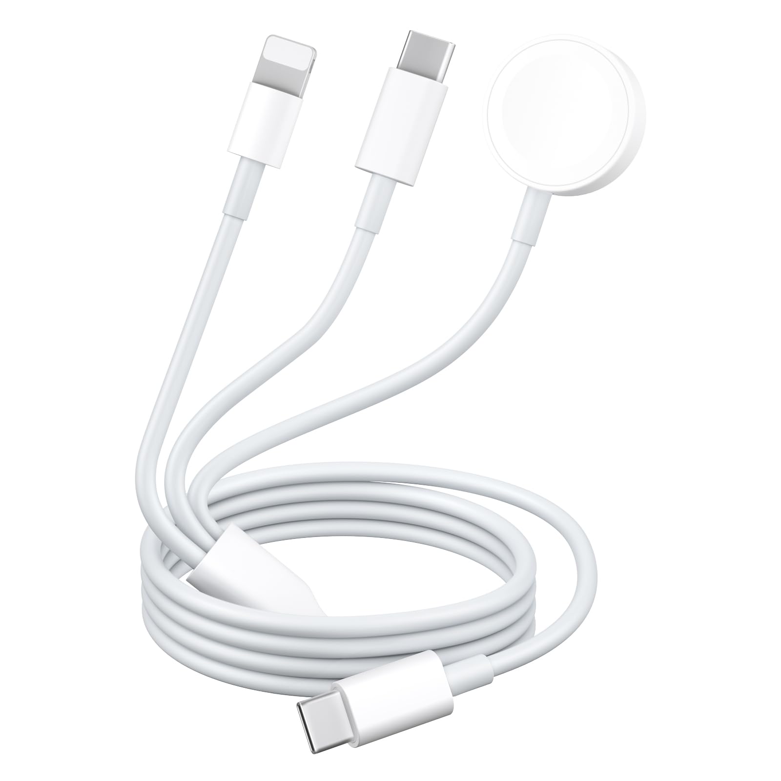 3-in-1 USB C Charging Cable for Apple Watch & iPhone - Fast Charger Cord Compatible with iWatch Series 10/9/SE2/8/7/6/5/4/3/2/1/SE & iPhone 16/15/14/13/12 (4.9FT) - Perfect for Travel, Office and Home Charging