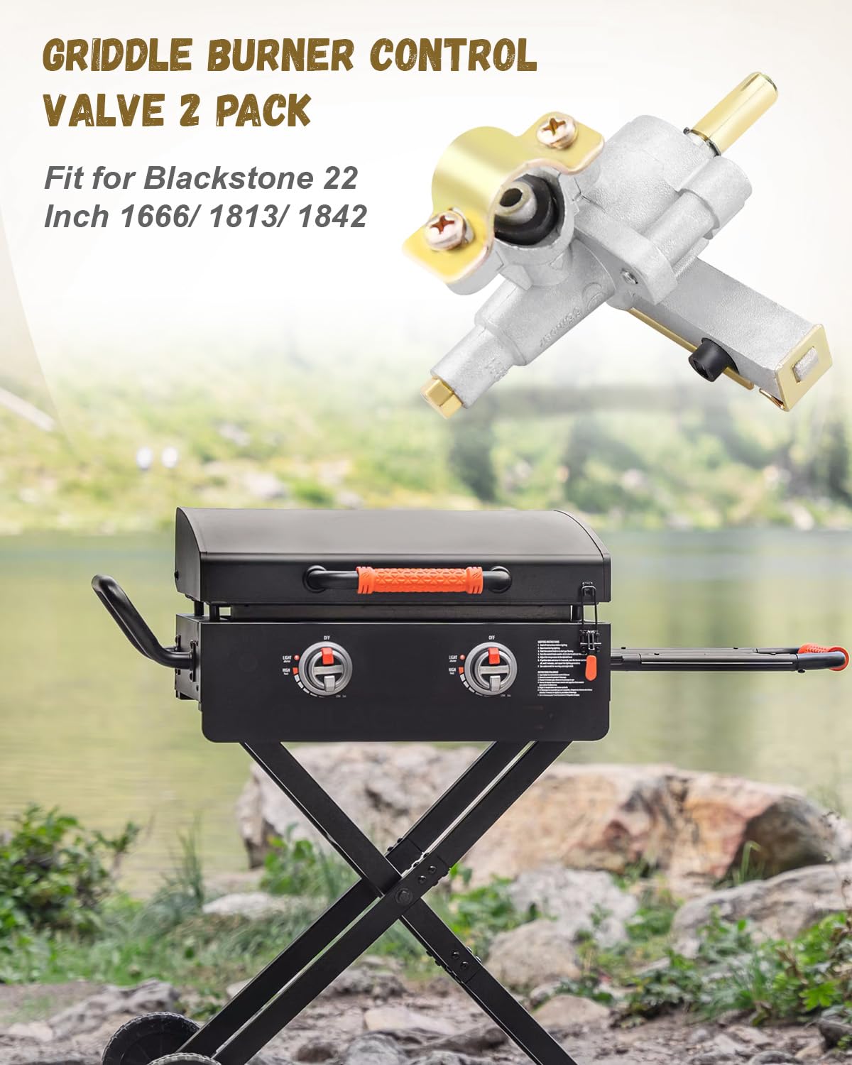 Blackstone 22 Inch Tabletop Griddle Replacement Control Valve - Compatible with Models 1666, 1813, 1842 - Propane Grill Valve with Igniter Port (2 Pack) - Perfect for Outdoor Cooking, Camping & Backyard BBQs
