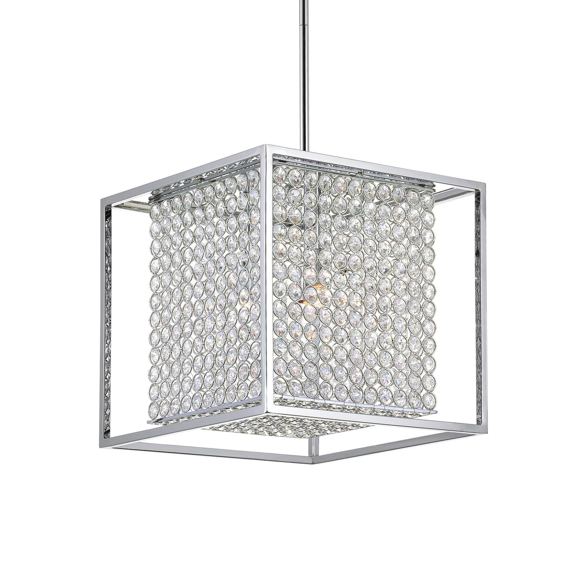 CWI Lighting Cube 3 Light Chandelier with Chrome Finish - Modern Crystal Ceiling Light Fixture for Dining Room, Living Room, Bedroom Decor