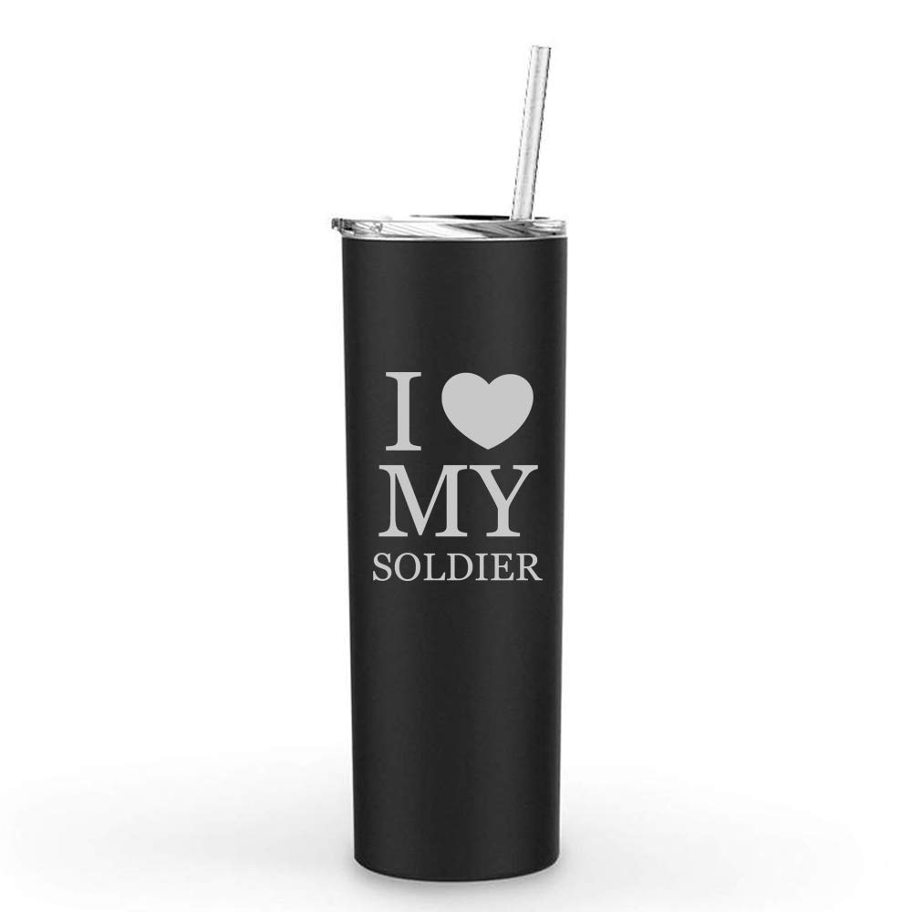 20 oz Skinny Tall Stainless Steel Vacuum Insulated Tumbler with Straw - Leakproof Travel Mug for Coffee & Tea - Perfect for Military Support, Office Commute & Outdoor Adventures (Black)