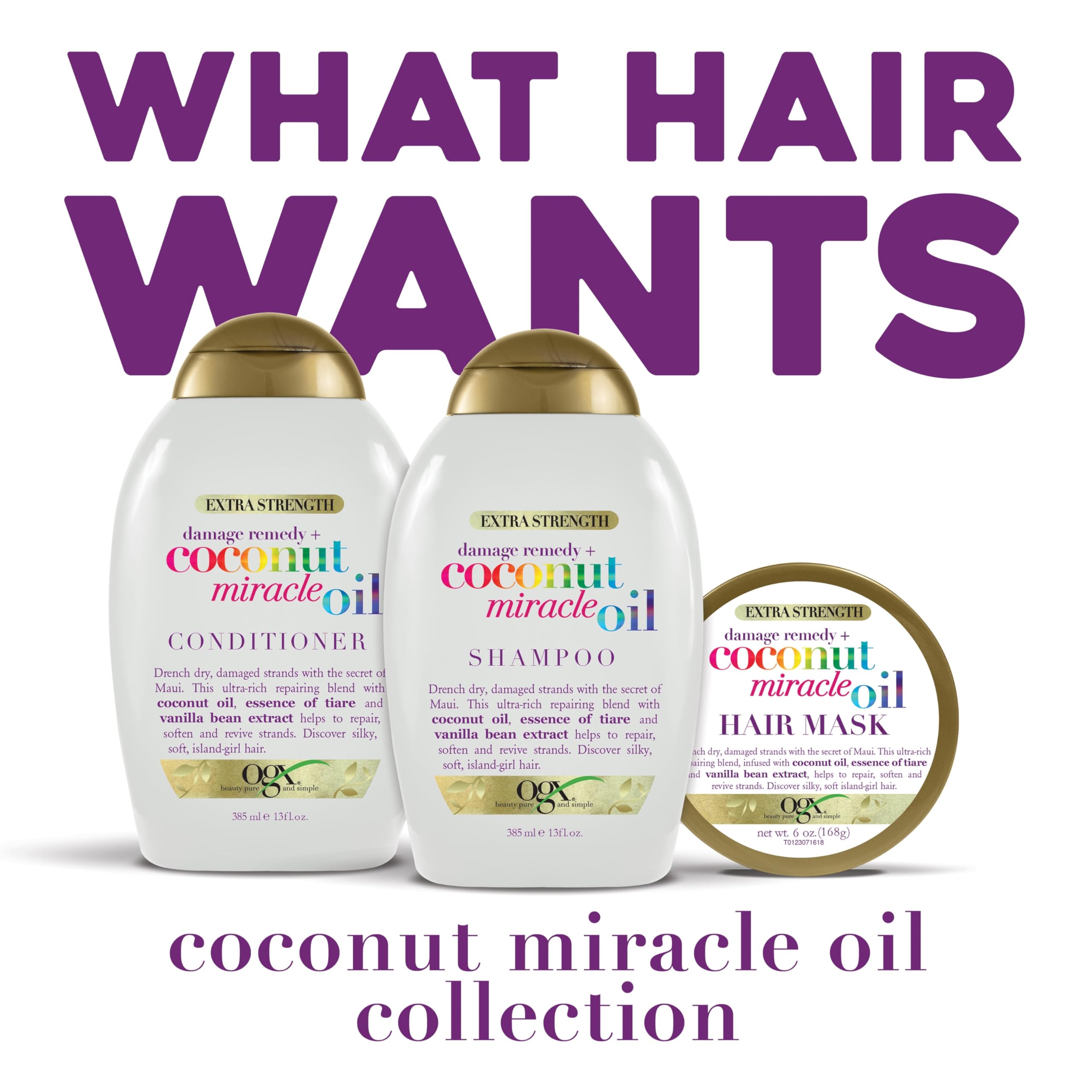 OGX Extra Strength Damage Remedy + Coconut Miracle Oil Shampoo & Conditioner Set - Hydrating & Taming for Dry, Frizzy, Coarse Hair - Paraben & Sulfate Free - 13 Fl Oz (2 Pack) - Perfect for Damaged Hair Repair & Daily Hydration