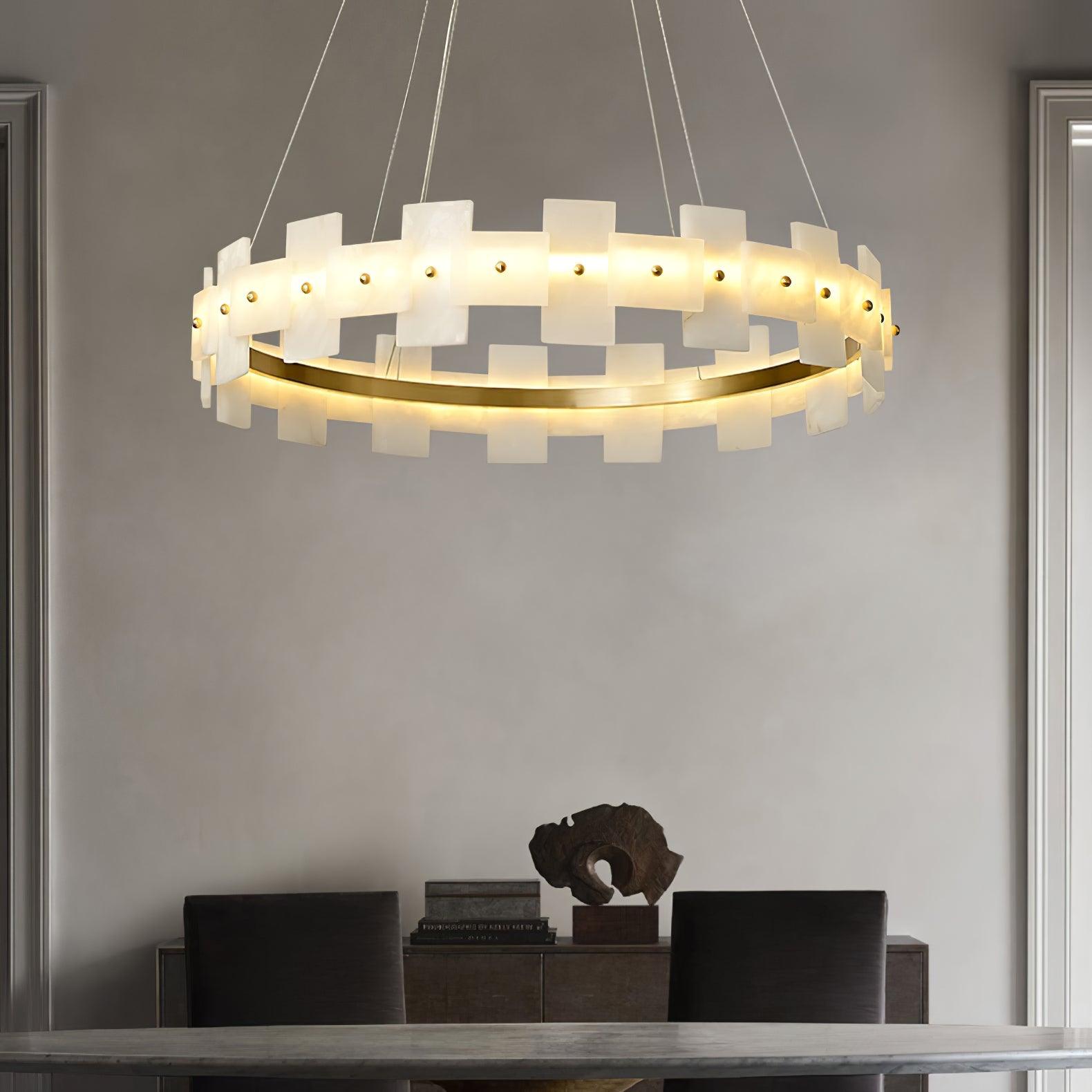 Elegant Alabaster Halo Chandelier - Modern Crystal Ceiling Light Fixture for Dining Room, Bedroom & Living Room Decor