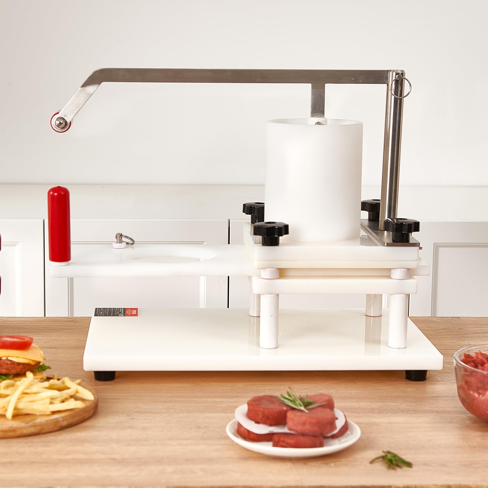 VEVOR Commercial Hamburger Patty Maker Machine - 3 Convertible Molds (2/4/5-inch) for Beef, Chicken & Veggie Patties - 1.5KG Large Capacity Hopper with Handle & Patty Paper - Perfect for Restaurants, Food Trucks & Home BBQ Parties