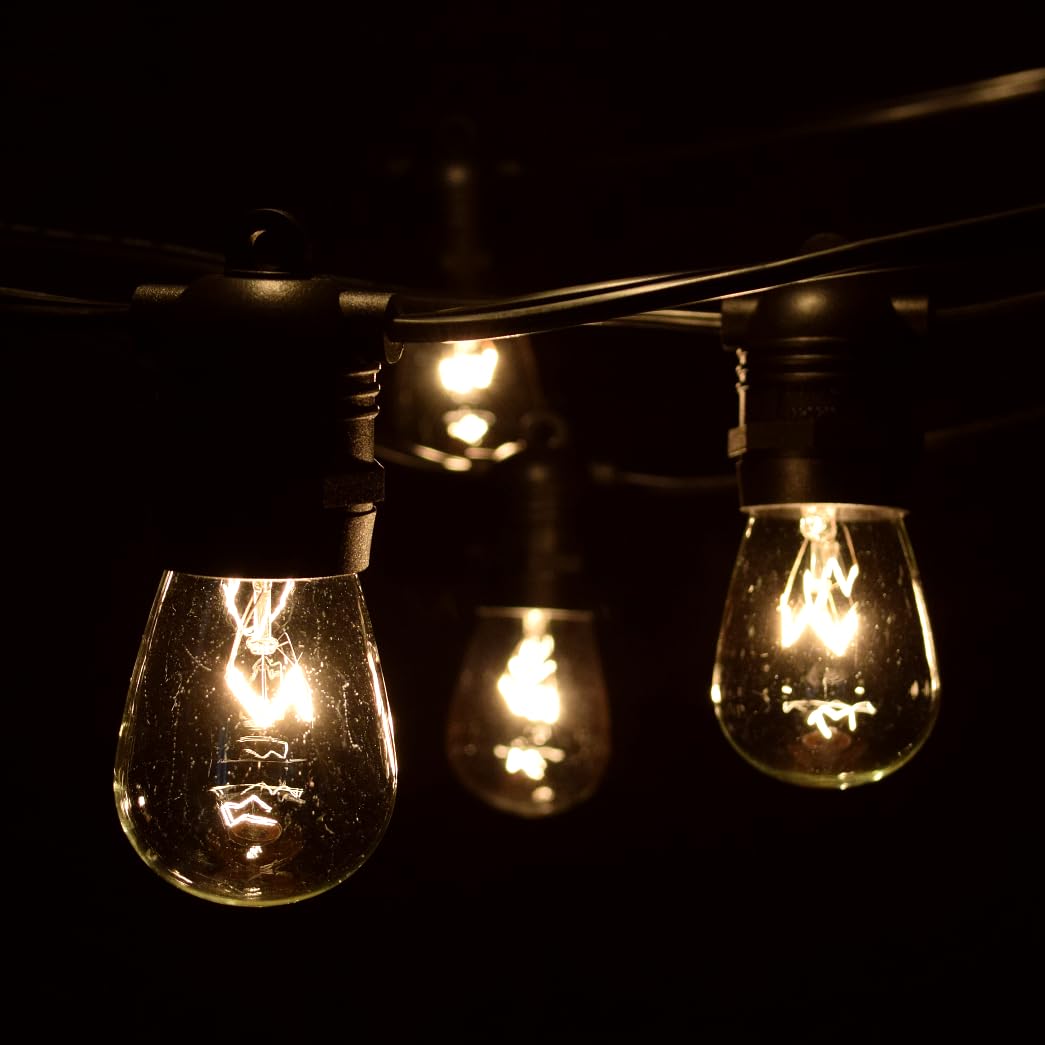 100 Foot Commercial Grade Outdoor String Lights - 50 Sockets with 11 Watt S14 Clear Bulbs - Perfect for Patio, Garden, Backyard, and Restaurant Lighting